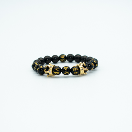 Black Howlite Stretch Beaded Bracelet With Crown Charms