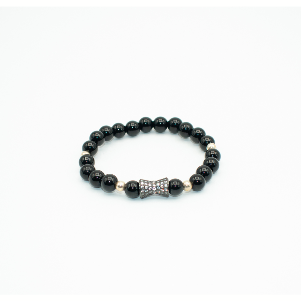 Black Onyx and Hematite Stretch Bracelet