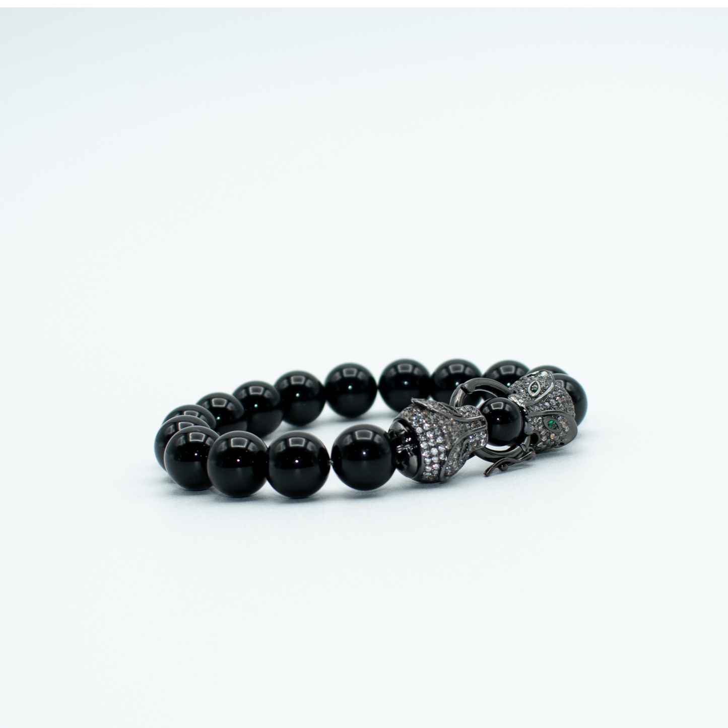 Black Onyx Stretch Beaded Bracelet With Pave Rhinestone Charms