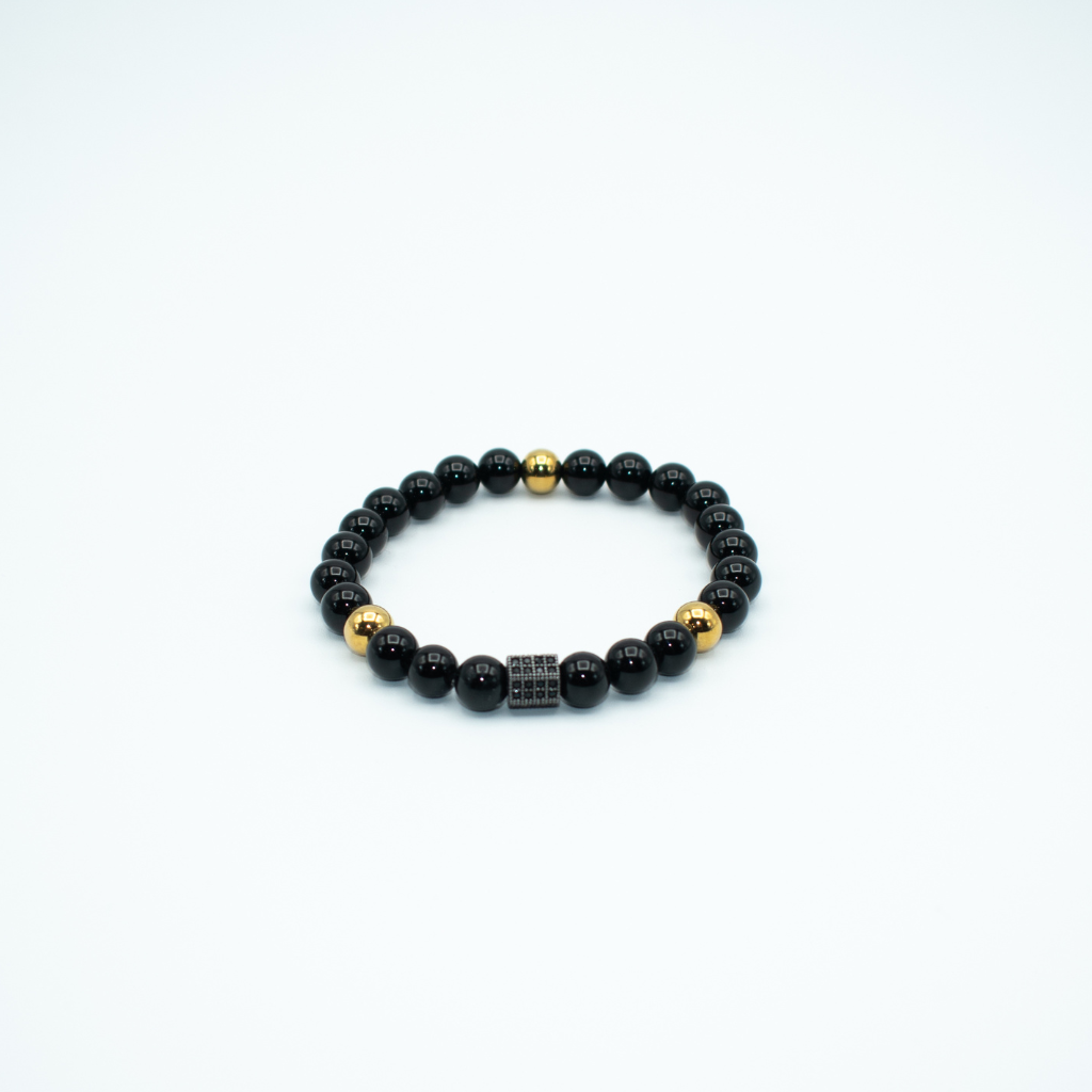 Black Onyx Gold Hematite Stretch Bracelet