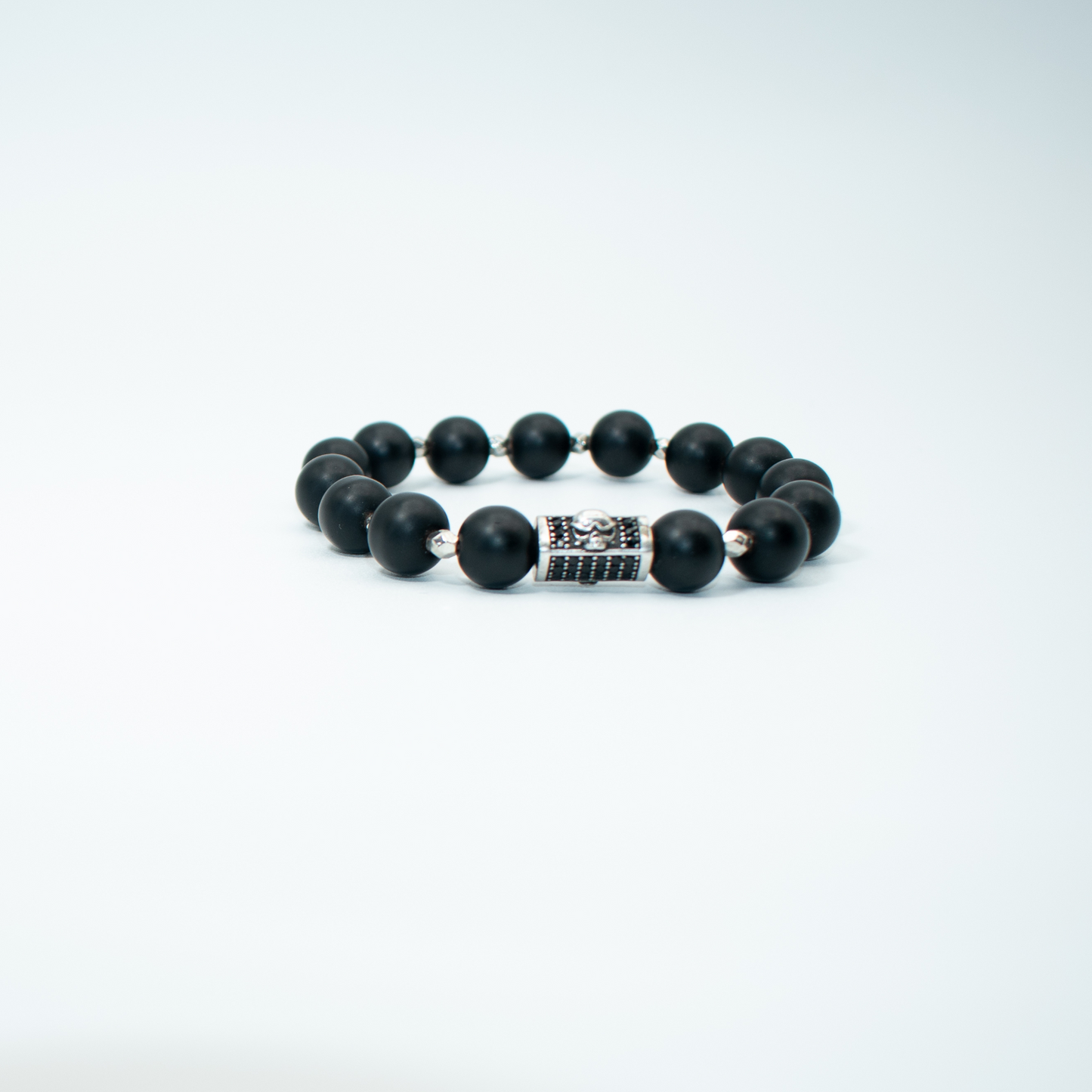 Black Onyx Beaded Bracelet With Skull Charm