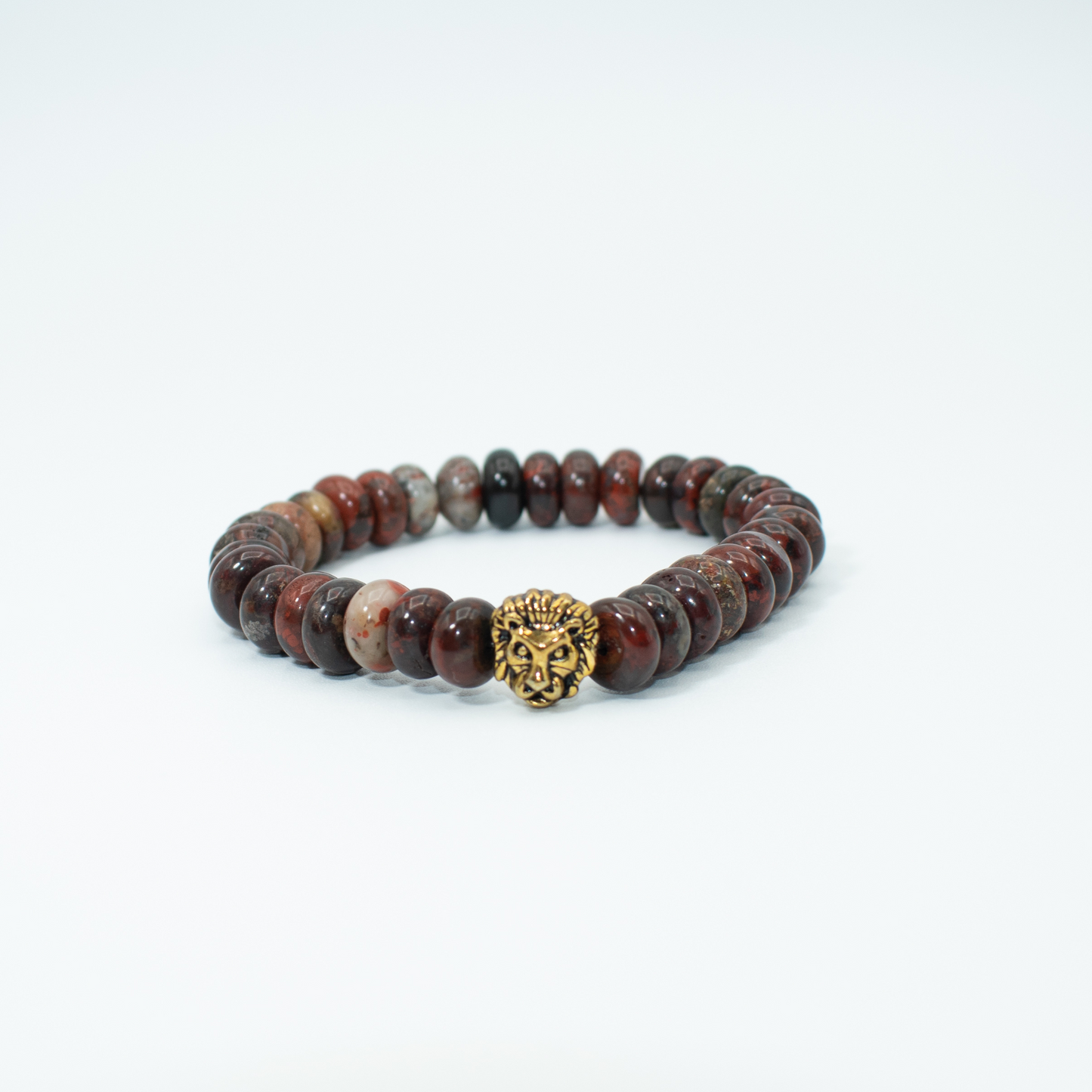 Red River Jasper with Lion Crown Stretch Beaded Bracelet