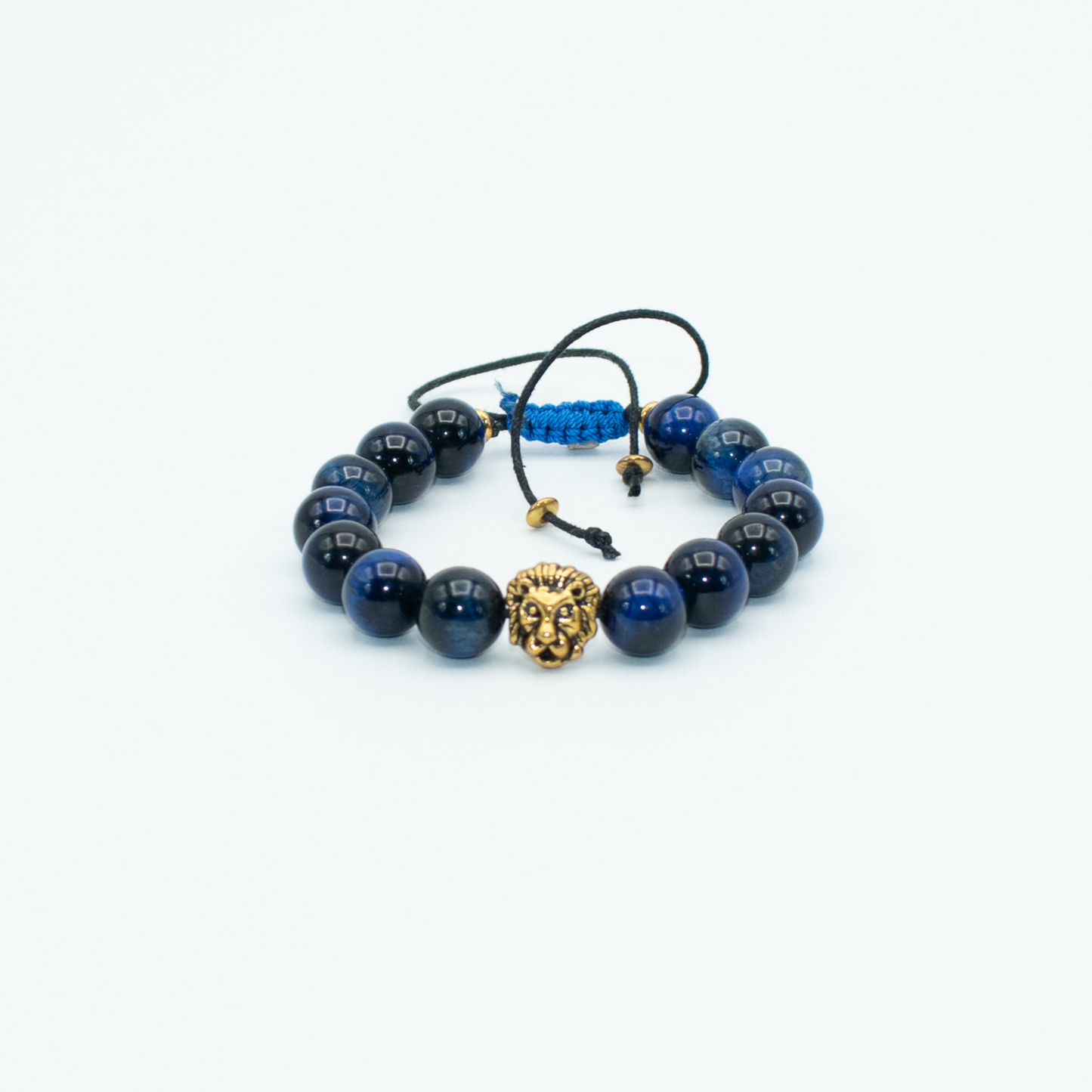 Blue Tiger Eye Lion Charm Adjustable Bracelet