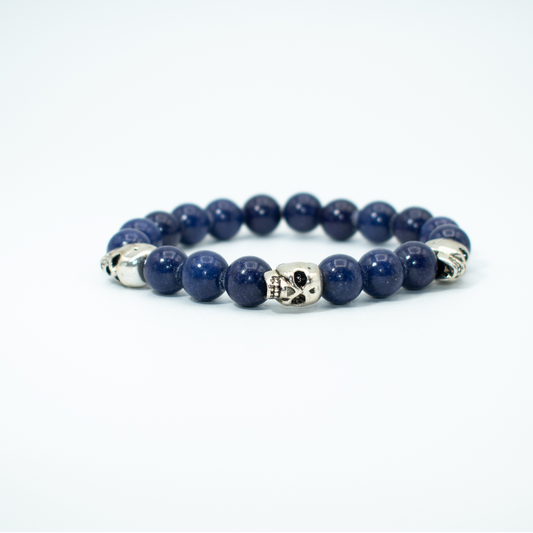 PRODUCT DETAILS  10mm Lapis Lazuli Beads Silver Finish Skulls Stretch&nbsp; 7.5 Inches 1.2 oz Handmade in USA We use premium durable materials and stones in our jewelry. All pieces may vary slightly in color, shape, and size. Please measure your wrist before you make your purchase for an accurate fit. Please leave a message if you need a different size.  You will receive a free: Storage box or bag and cleaning cloth with your order.