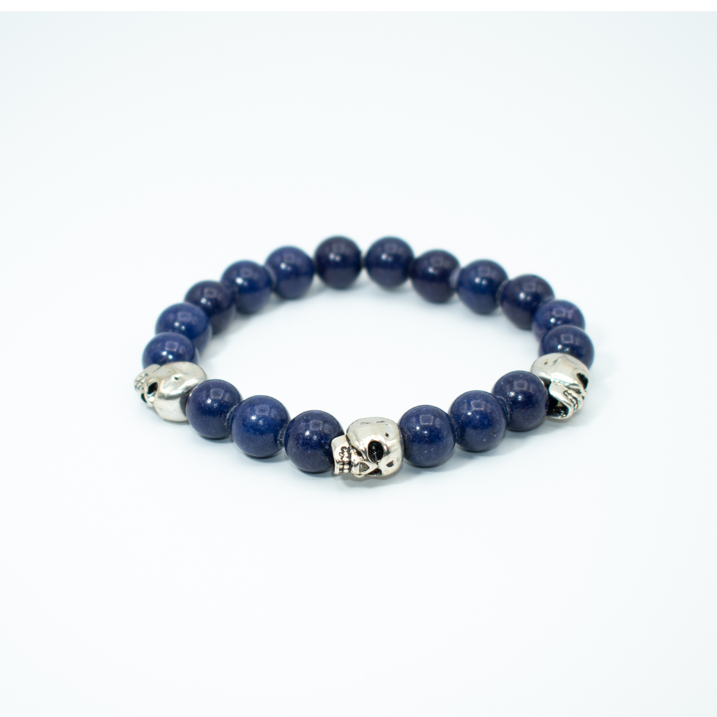 Blue Lapis Lazuli Beaded Stretch Bracelet With Skull Charms