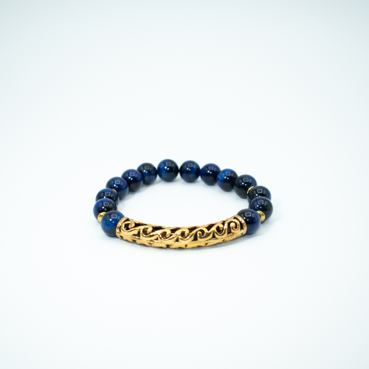 Blue Tiger Eye With Gold Finish Focal Stretch Bracelet