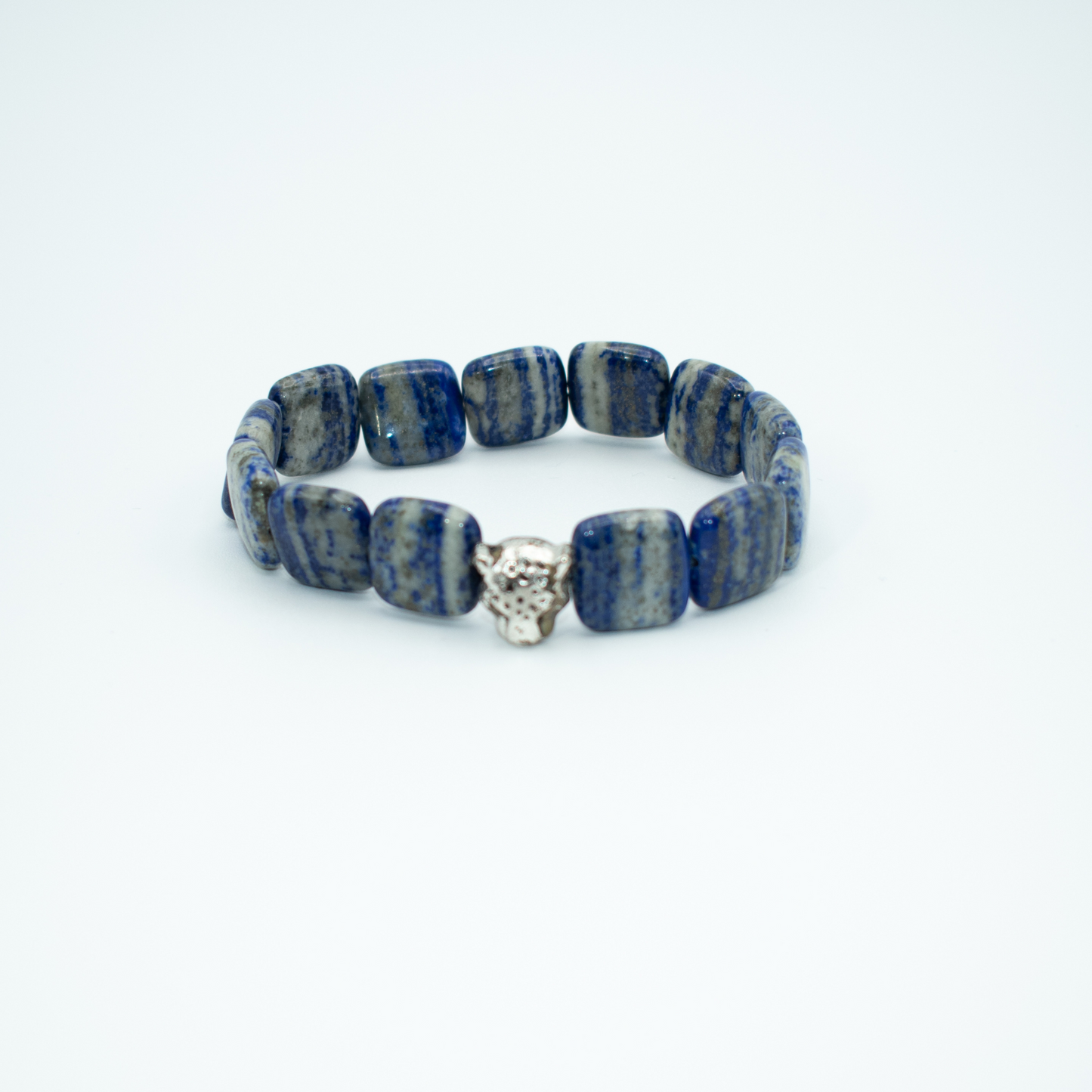 Blue Sodalite and Panther Charm Stretch Bracelet