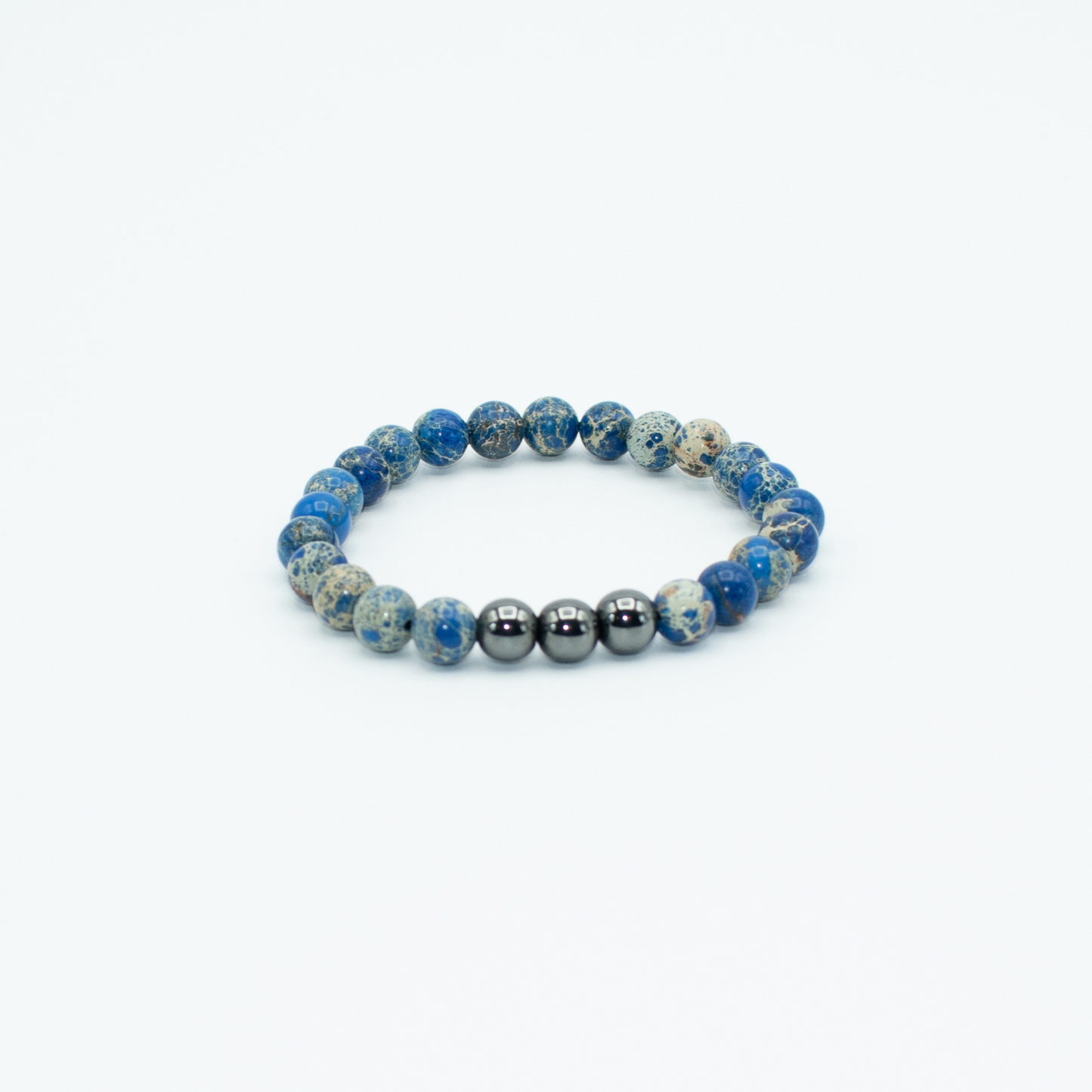 Blue Jasper and Hematite Beaded Stretch Bracelet