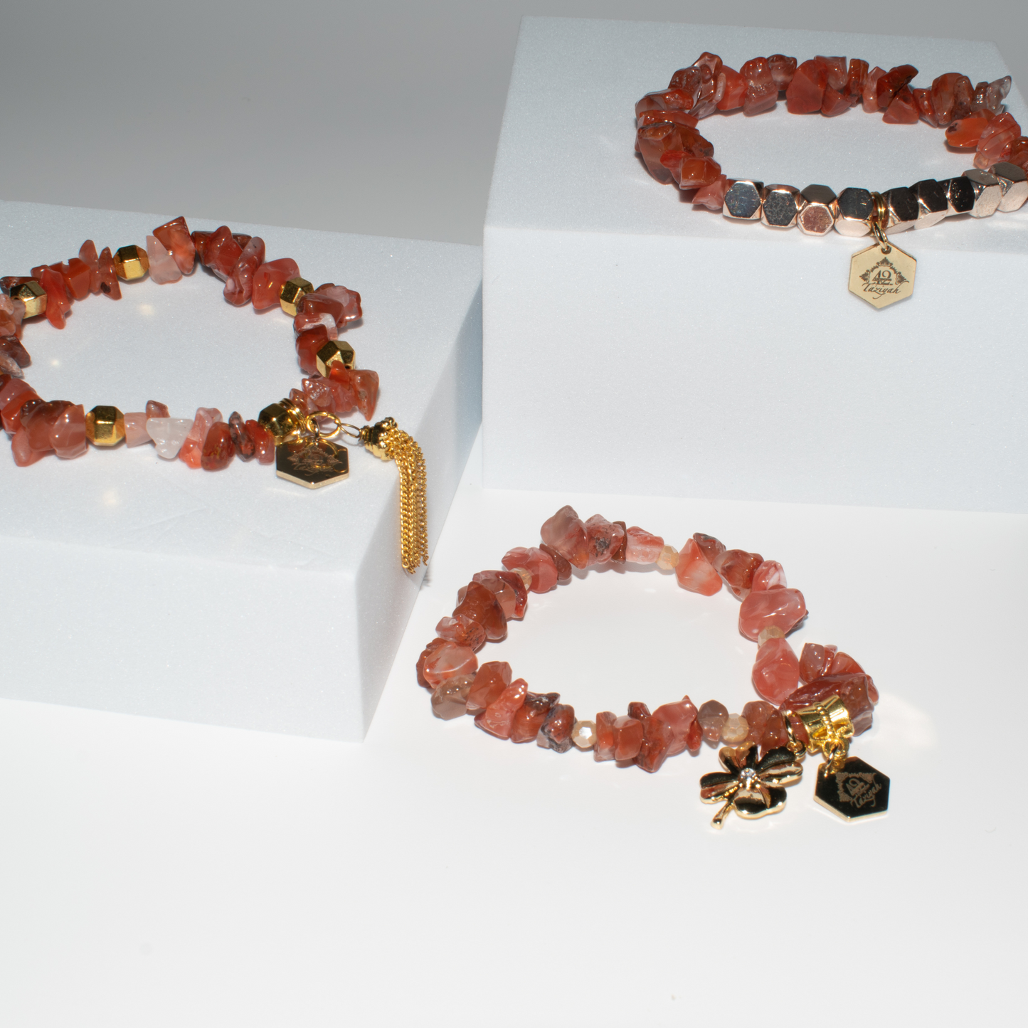 Agate Chips Stretch Beaded Bracelets With Charms (Set of 3)