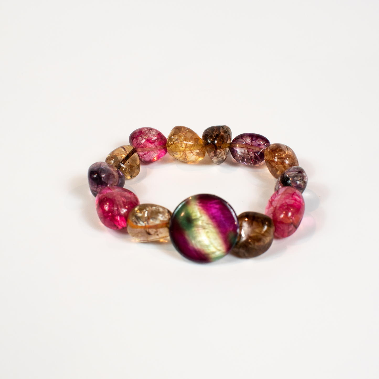 Multi Color Agate Stretch Beaded Bracelet