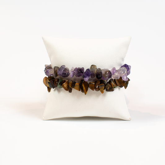 Amethyst and Tiger Eye Stretch Beaded Bracelets (Set of 2)