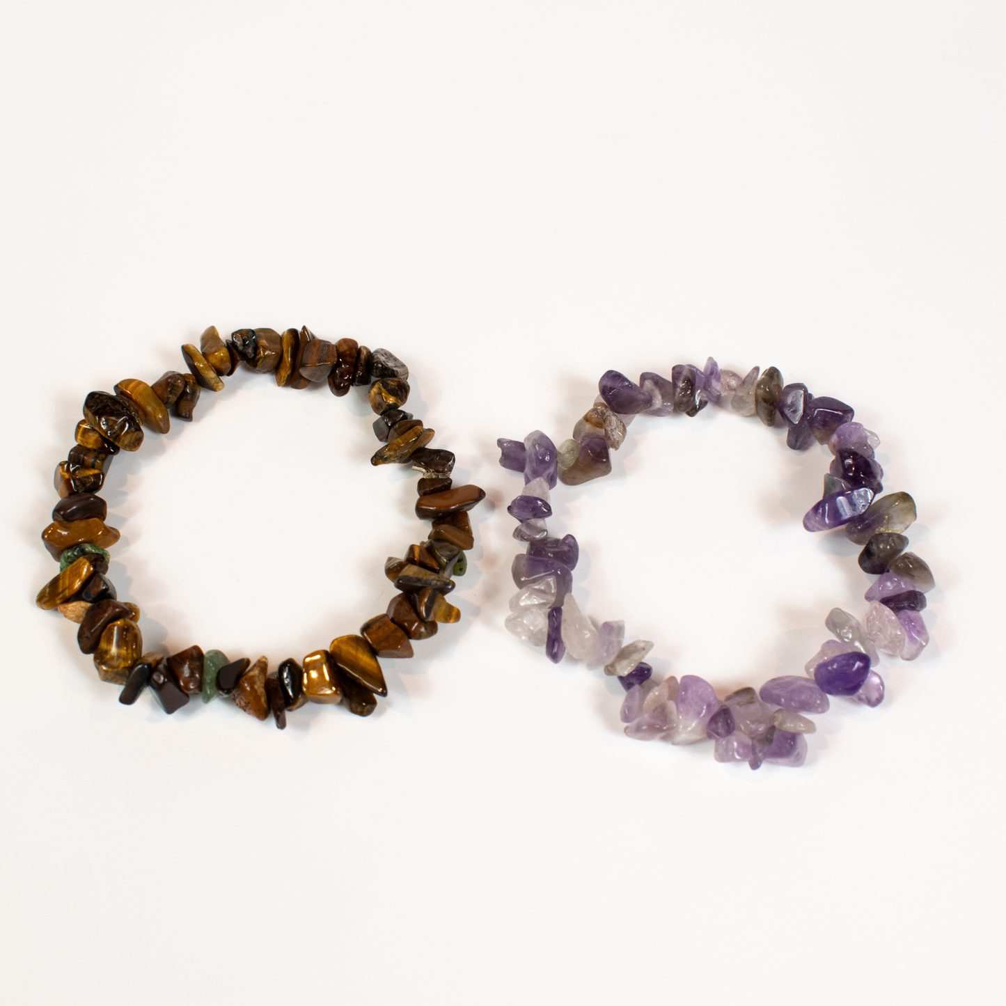 Amethyst and Tiger Eye Stretch Beaded Bracelets (Set of 2)