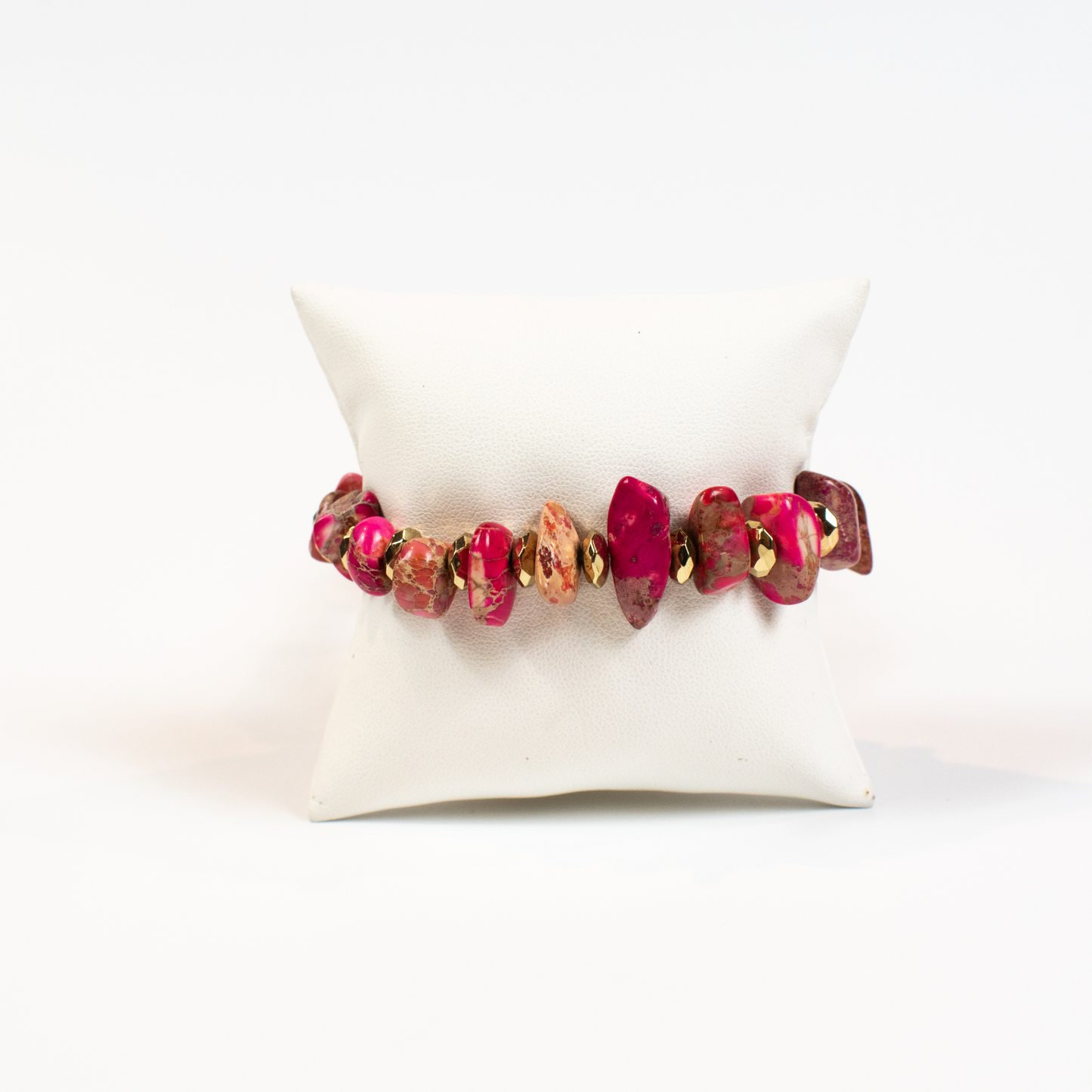 Pink Rhodochrosite Chip And Hematite Stretch Bracelet