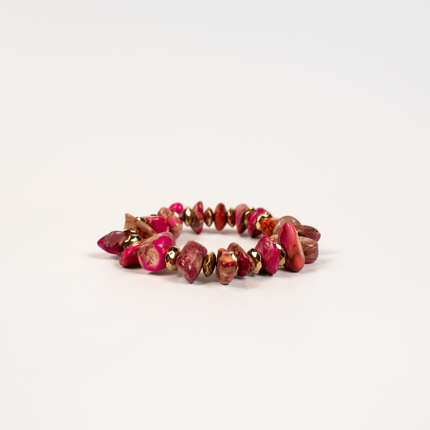 Pink Rhodochrosite Chip And Hematite Stretch Bracelet