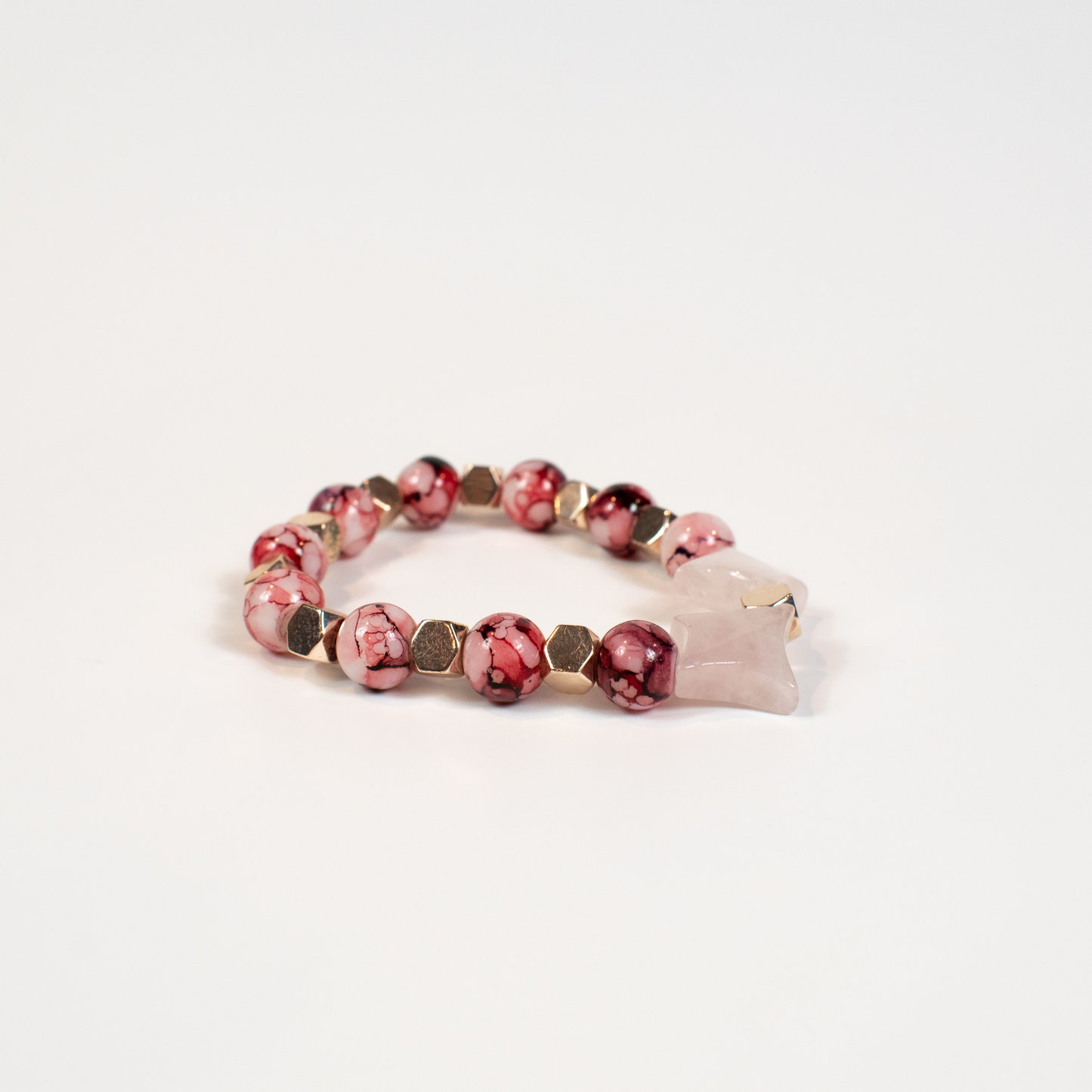 Pink Rose Quartz Hematite Agate Stretch Bracelet