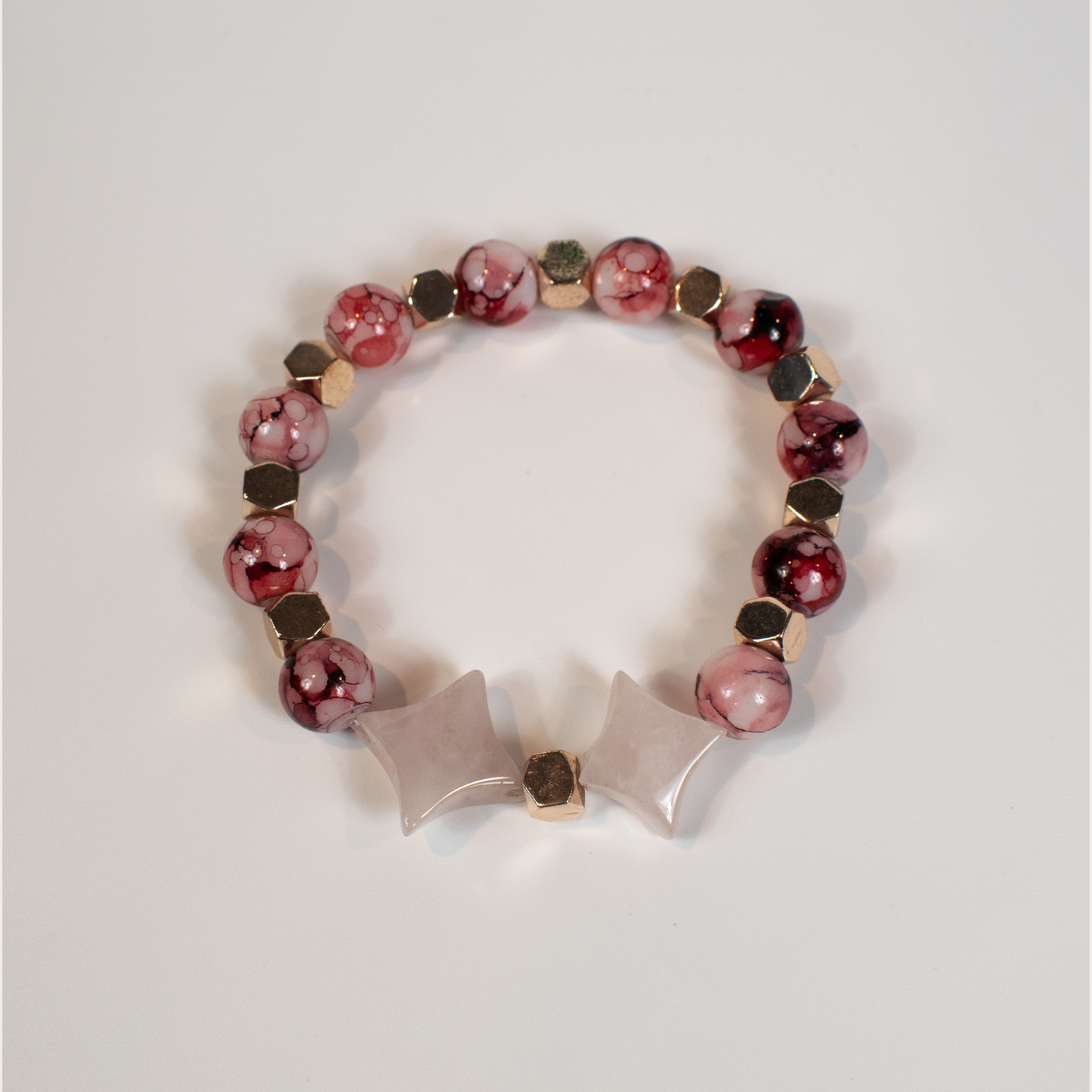 Pink Rose Quartz Hematite Agate Stretch Bracelet