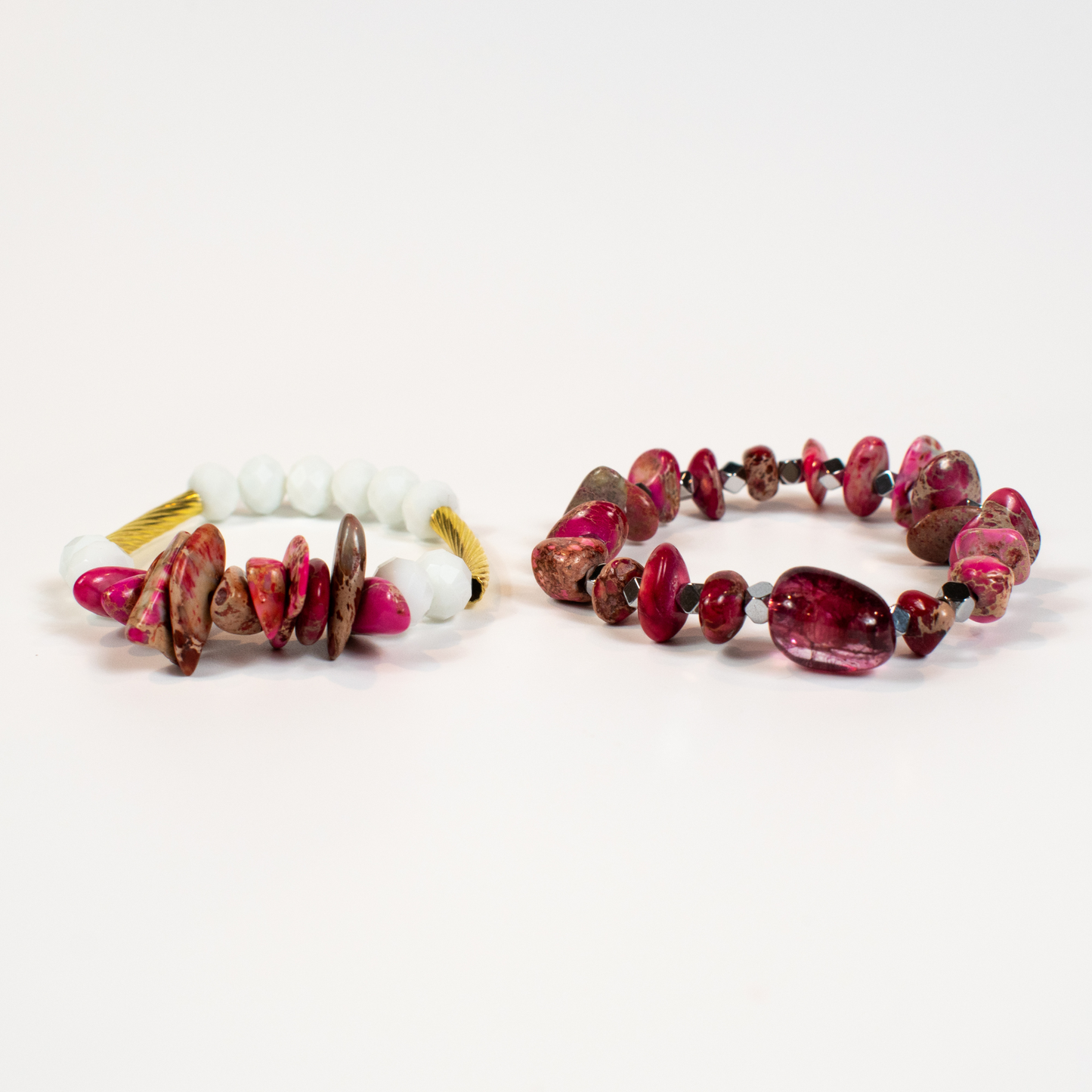 Pink Rhodochrosite Stretch Beaded Bracelets (Set of 2)