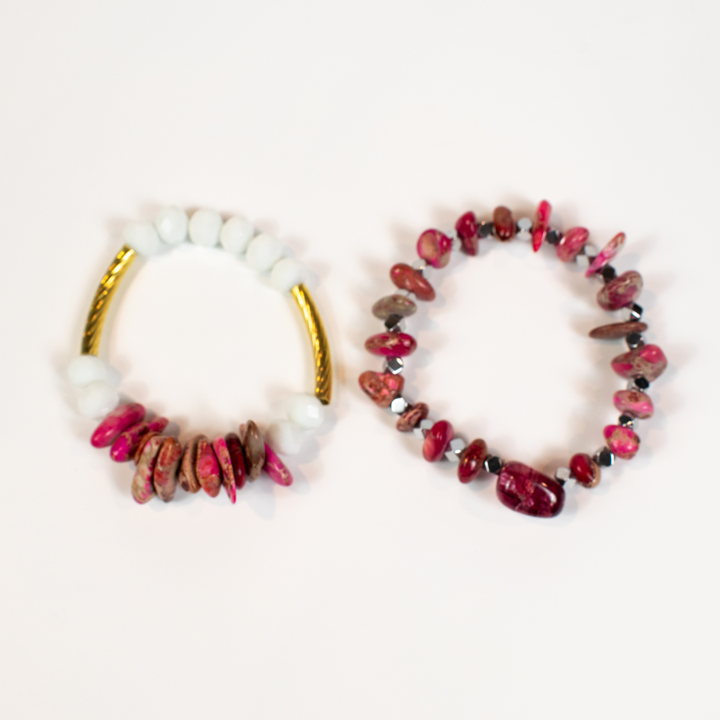 Pink Rhodochrosite Stretch Beaded Bracelets (Set of 2)