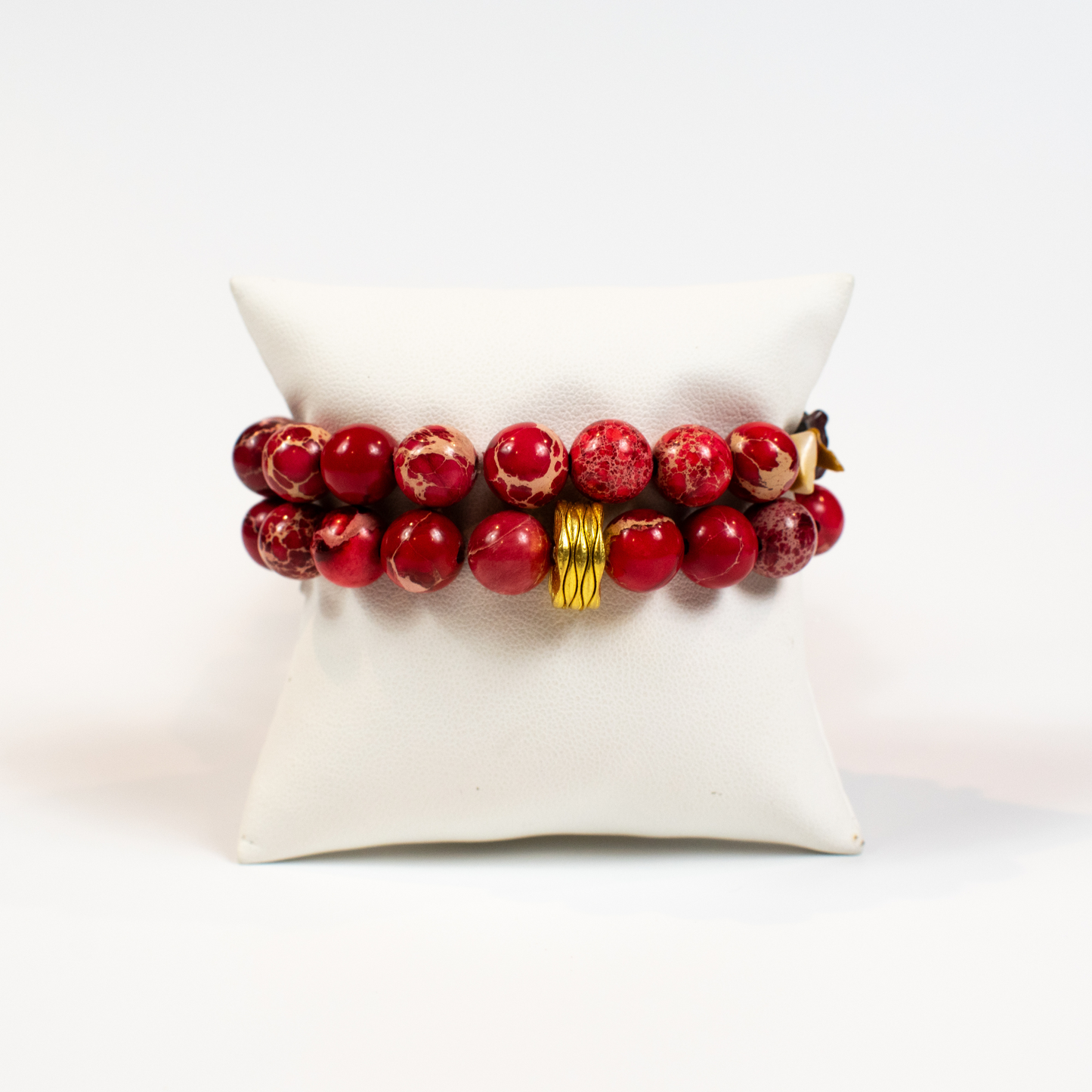 Red Imperial Jasper Stretch Beaded Bracelets (Set Of 2)