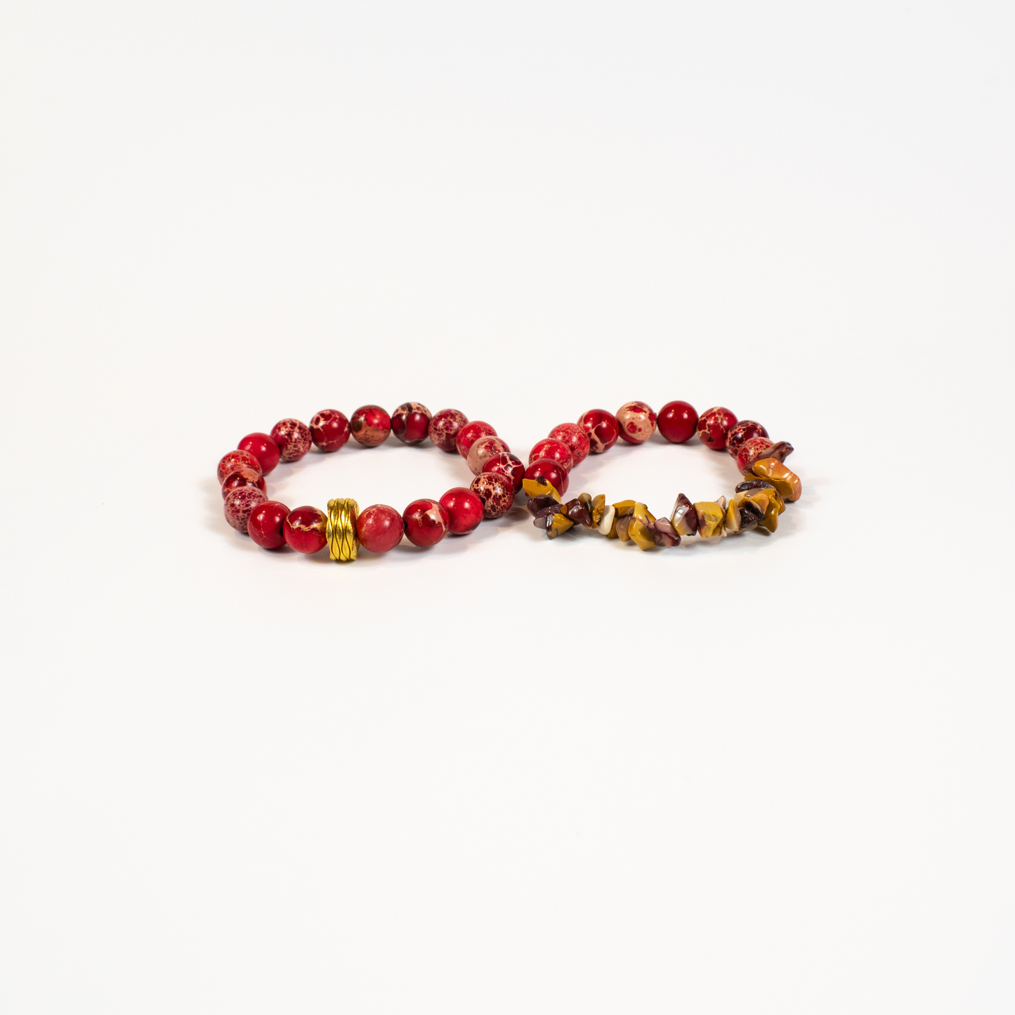 Red Imperial Jasper Stretch Beaded Bracelets (Set Of 2)