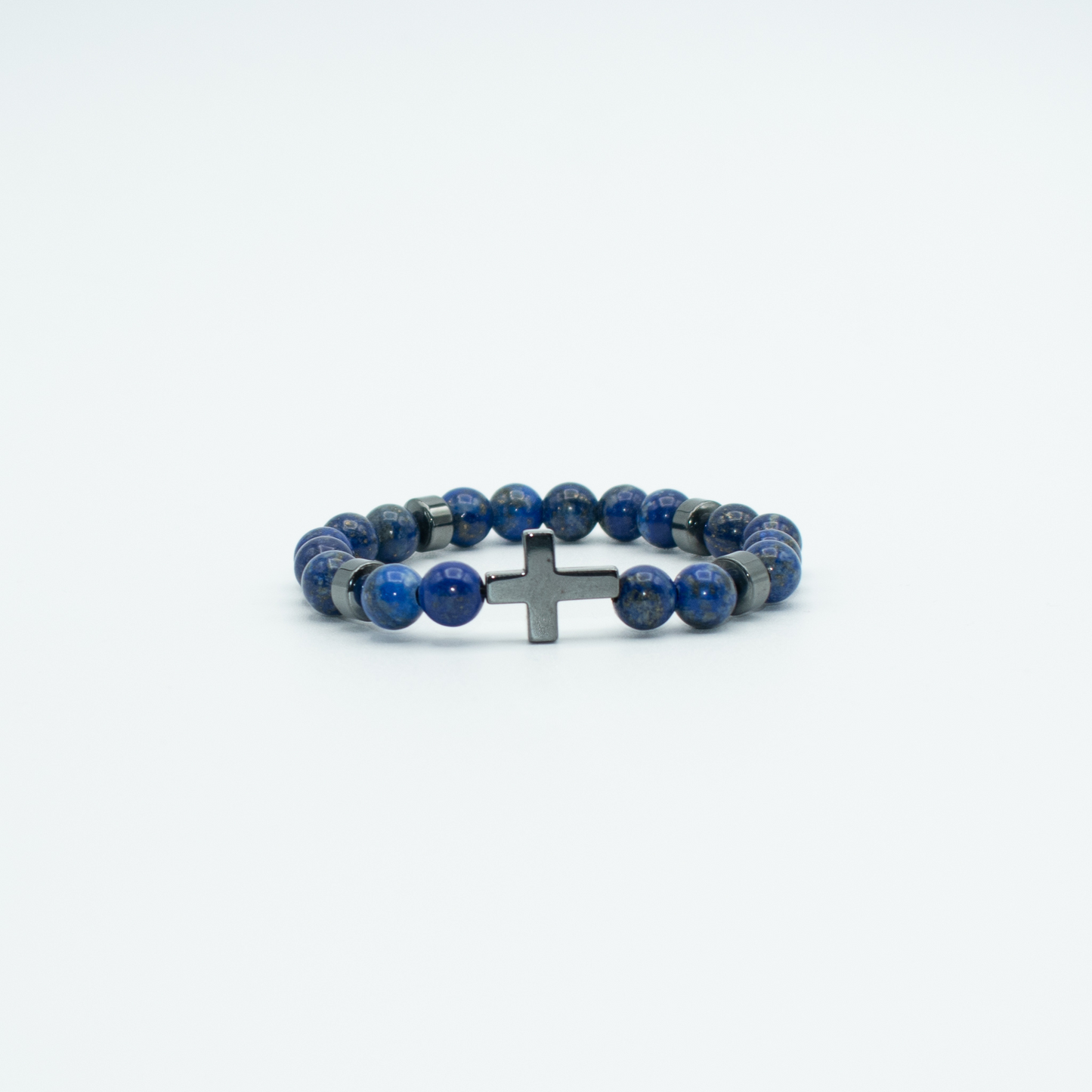 Blue Sodalite With Cross Charm Beaded Bracelet