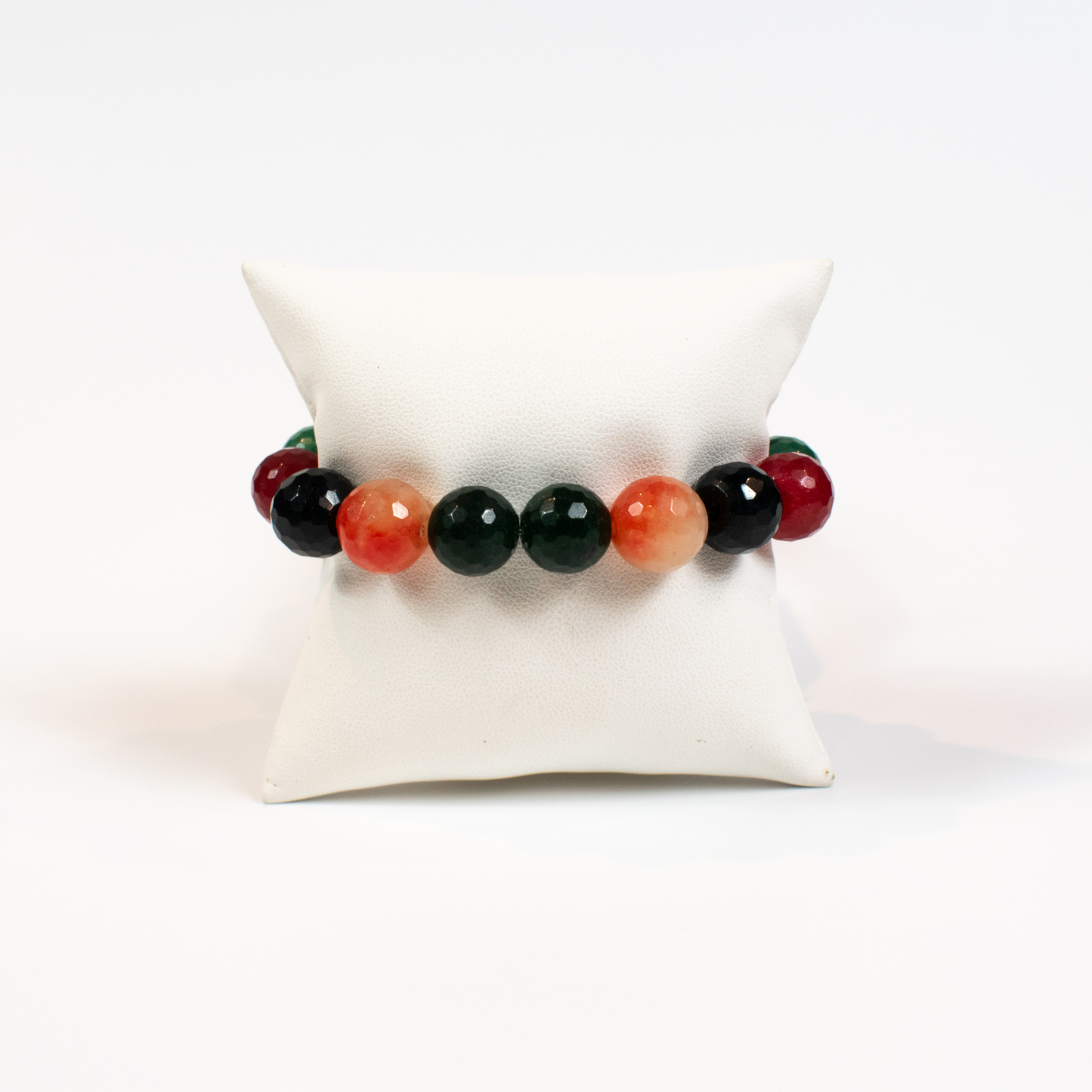 Multi Color Jade Stretch Bracelet With Lotus  And Breathe Charms