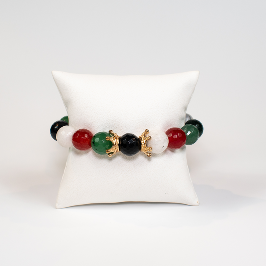 Multi Color Jade Stone Stretch Bracelet with Crown Charms