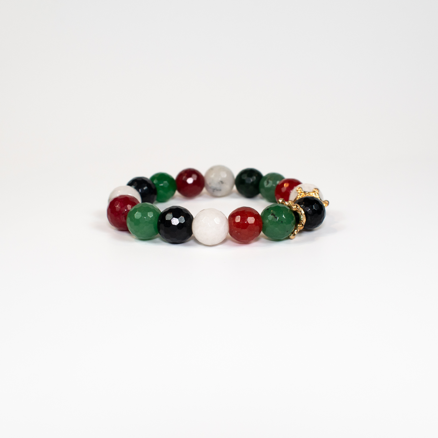 Multi Color Jade Stone Stretch Bracelet with Crown Charms