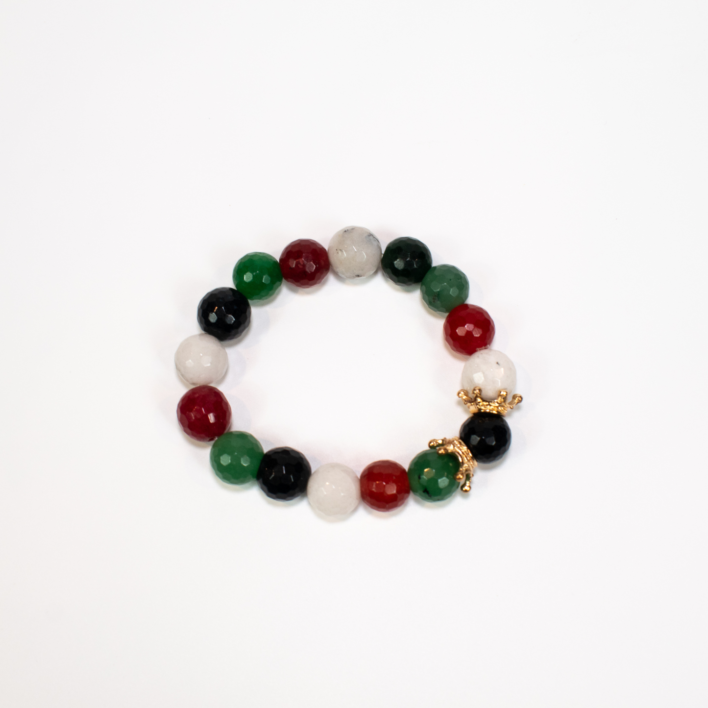 Multi Color Jade Stone Stretch Bracelet with Crown Charms