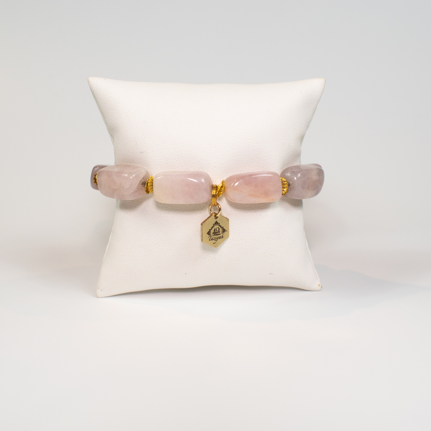 Rose Quartz Beaded Stretch Bracelet With Logo Charm