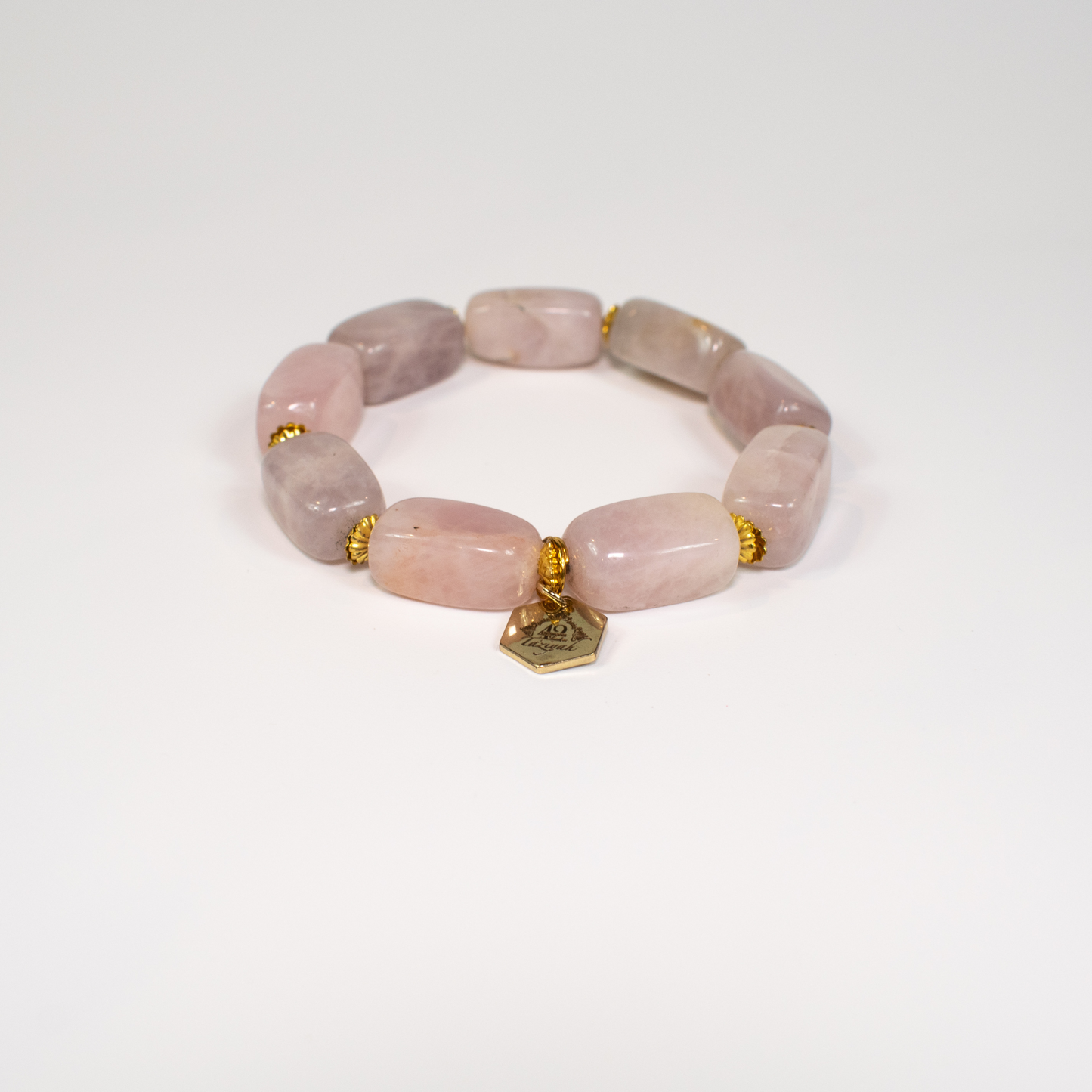 Rose Quartz Beaded Stretch Bracelet With Logo Charm