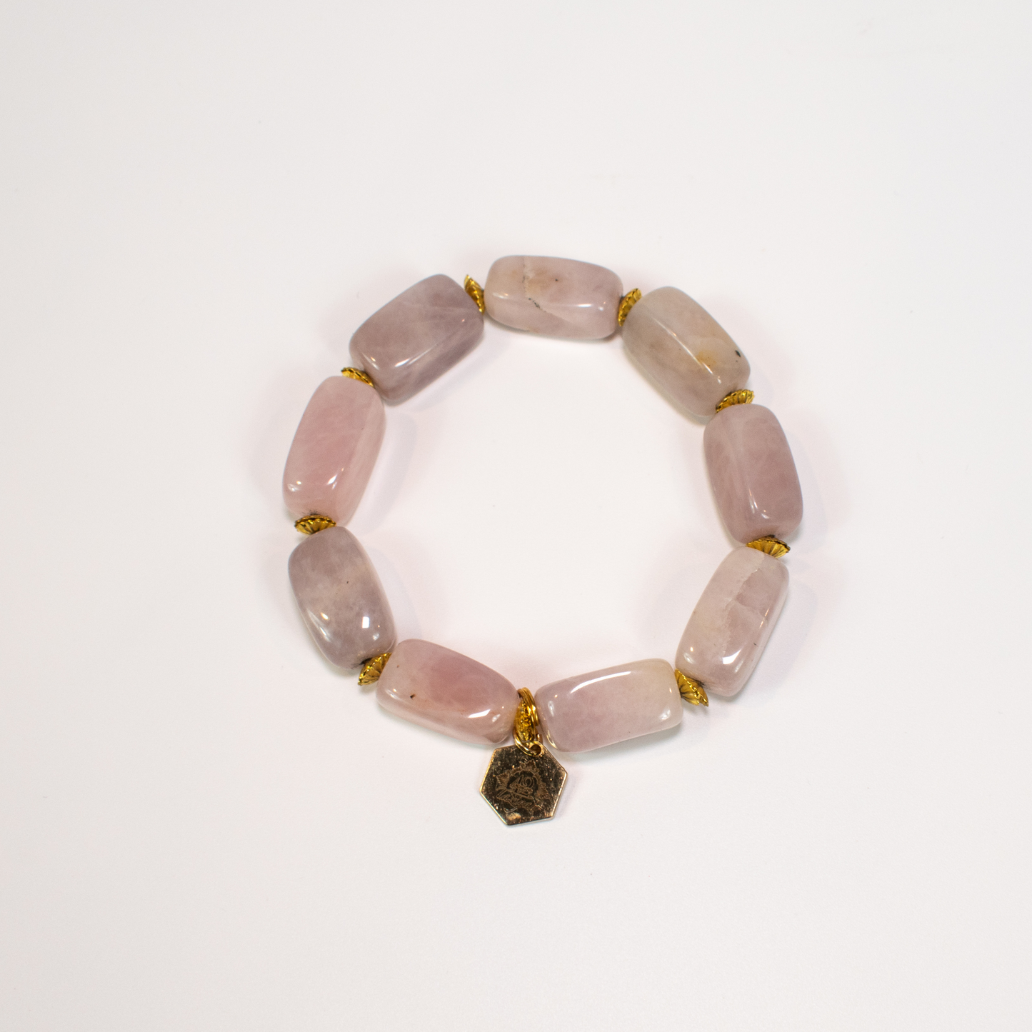 Rose Quartz Beaded Stretch Bracelet With Logo Charm