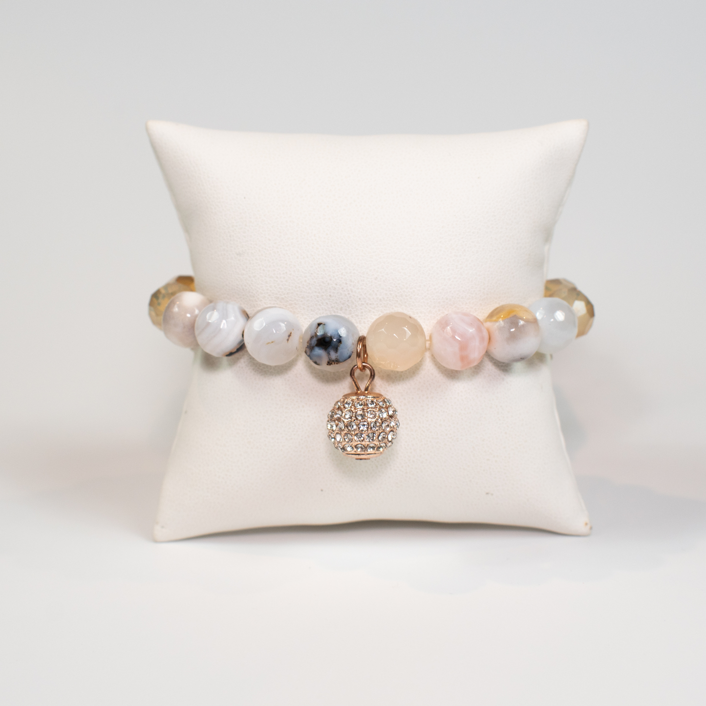 Agate and Champagne Rondelle Stretch Beaded Bracelet