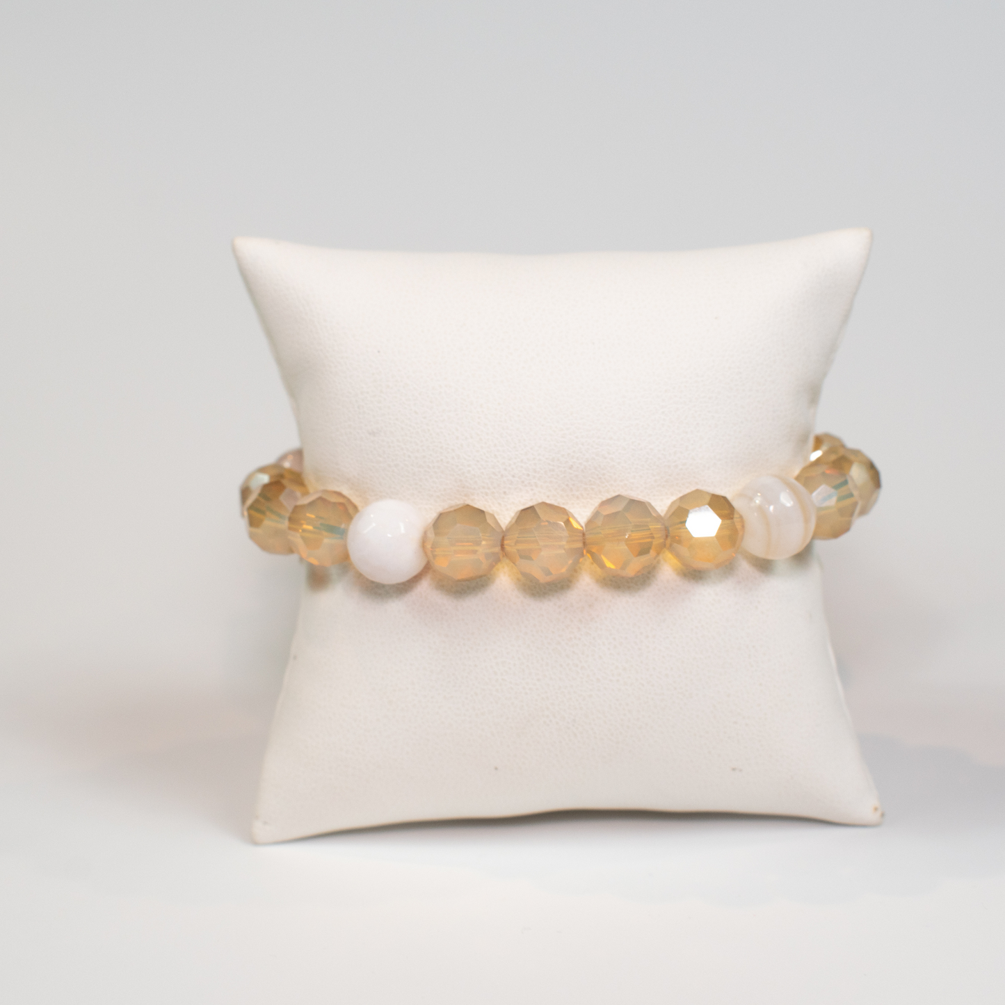 Agate and Champagne Rondelle Stretch Beaded Bracelet