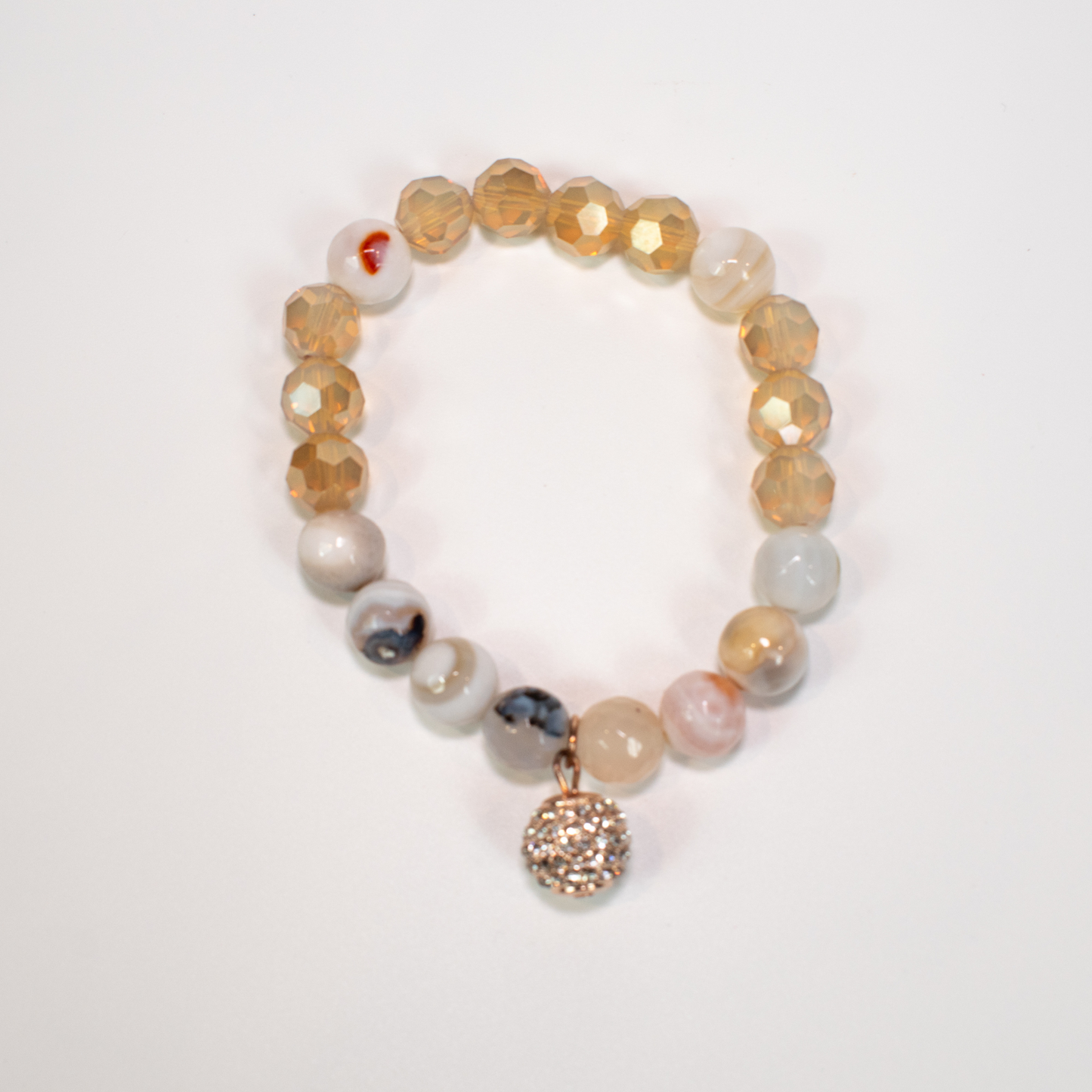 Agate and Champagne Rondelle Stretch Beaded Bracelet