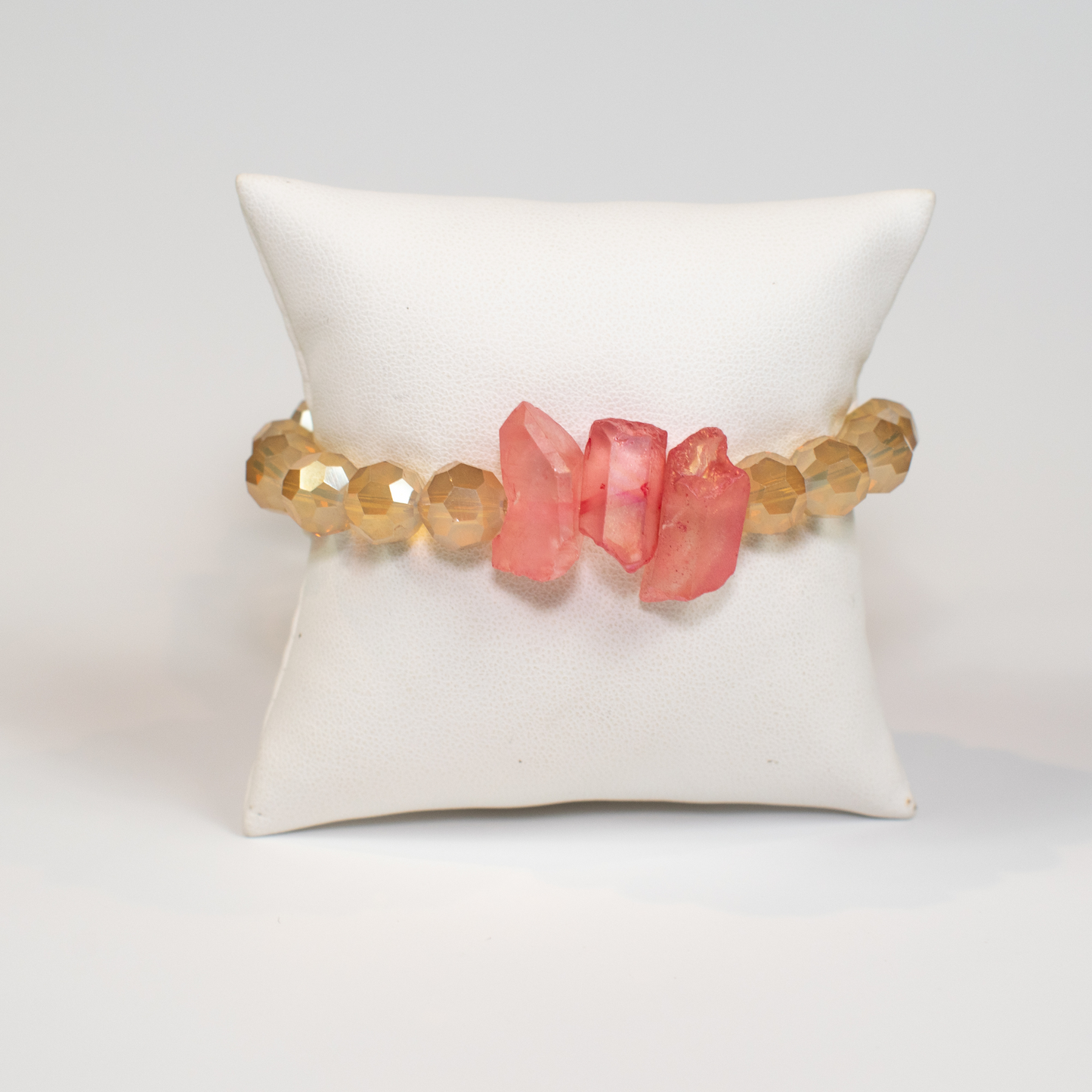 Pink and Champagne Glass Beaded Stretch Bracelet