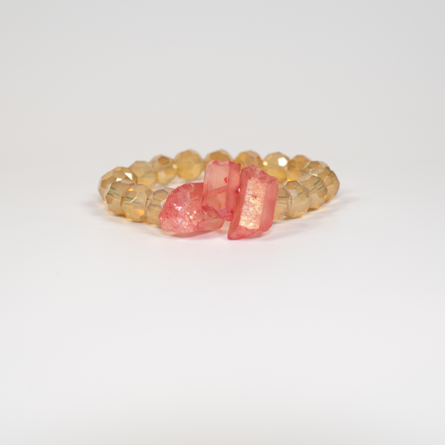 Pink and Champagne Glass Beaded Stretch Bracelet