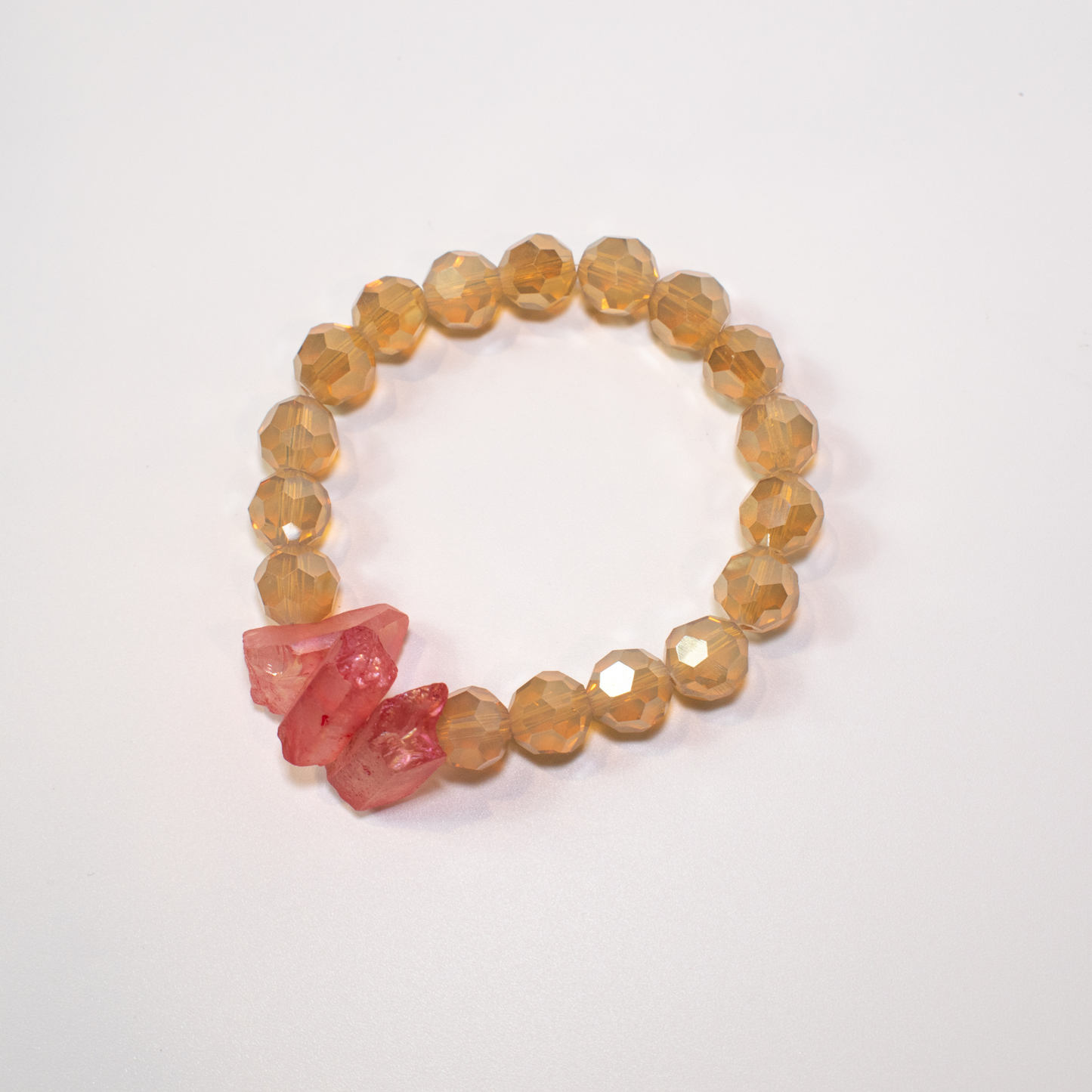 Pink and Champagne Glass Beaded Stretch Bracelet