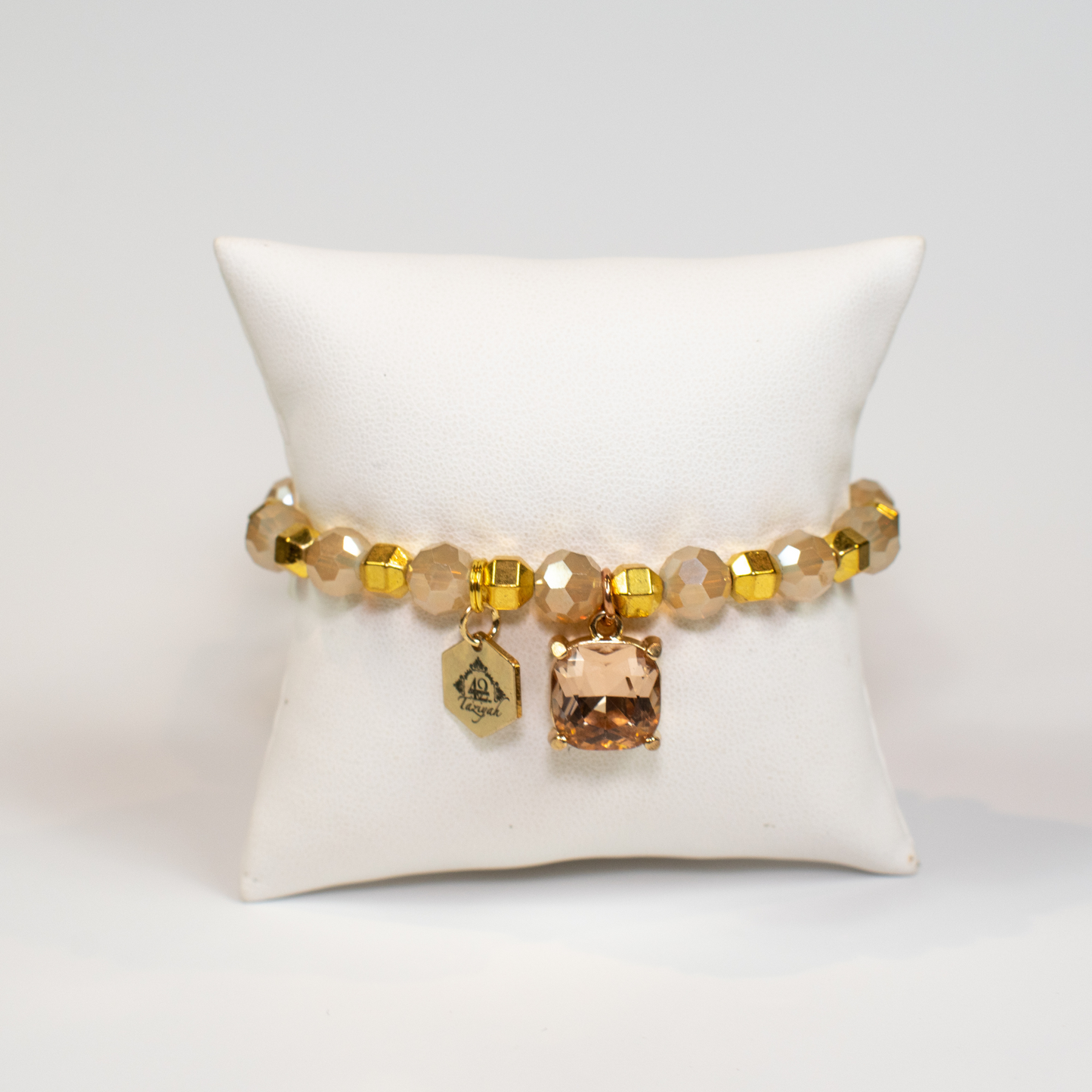 Champagne Logo Charm Stretch Beaded Bracelet