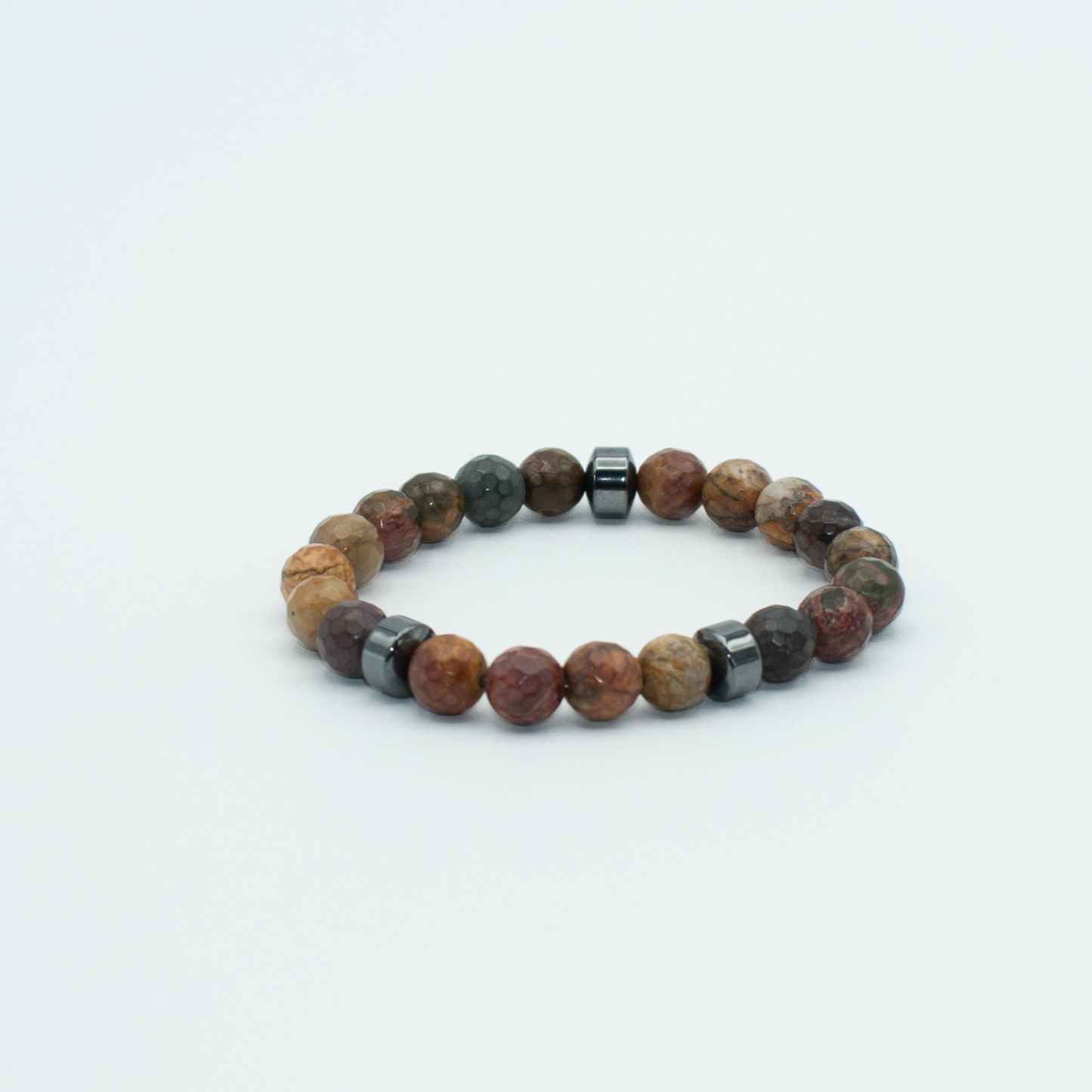 Brown Leopard Skin Jasper and Hematite Focal Beaded Stretch Bracelet