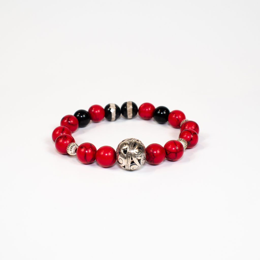 Red Turquoise and Agate Stretch Beaded Bracelet