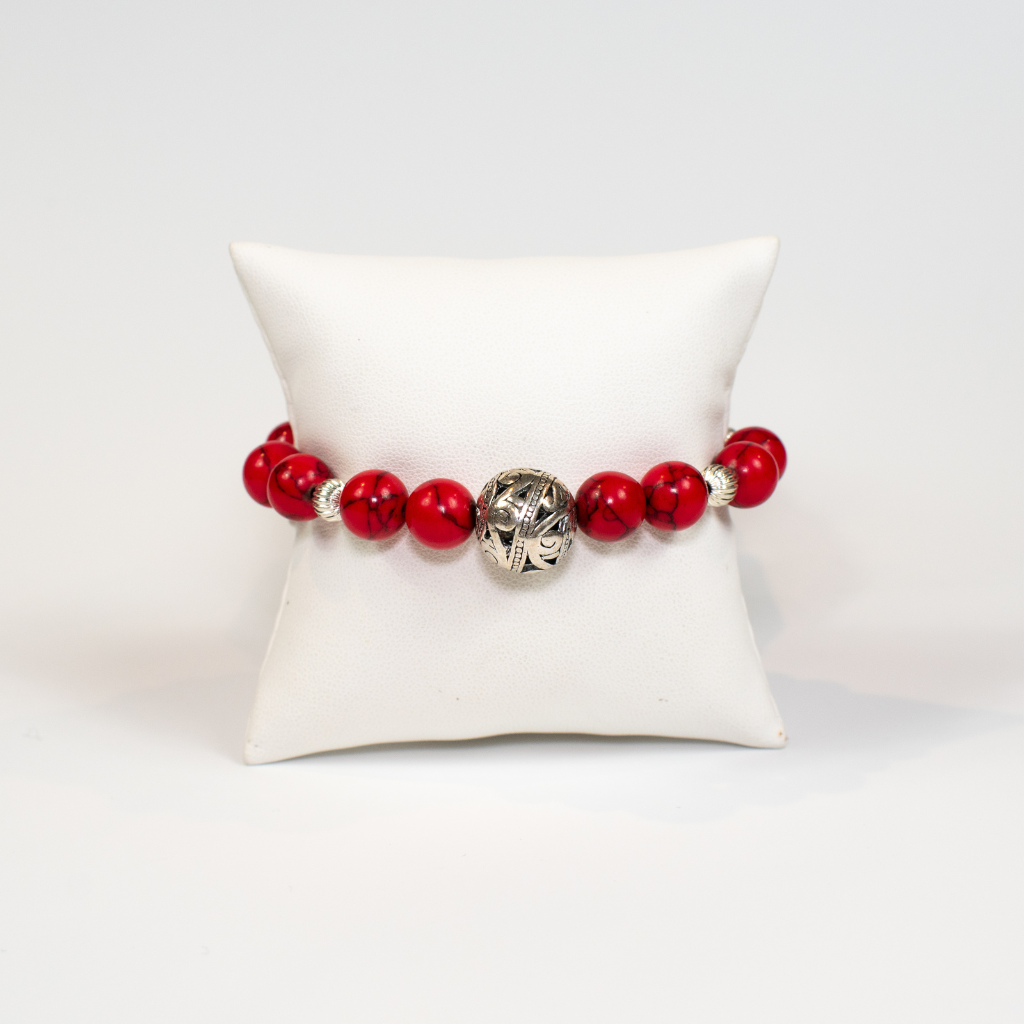 Red Turquoise and Agate Stretch Beaded Bracelet