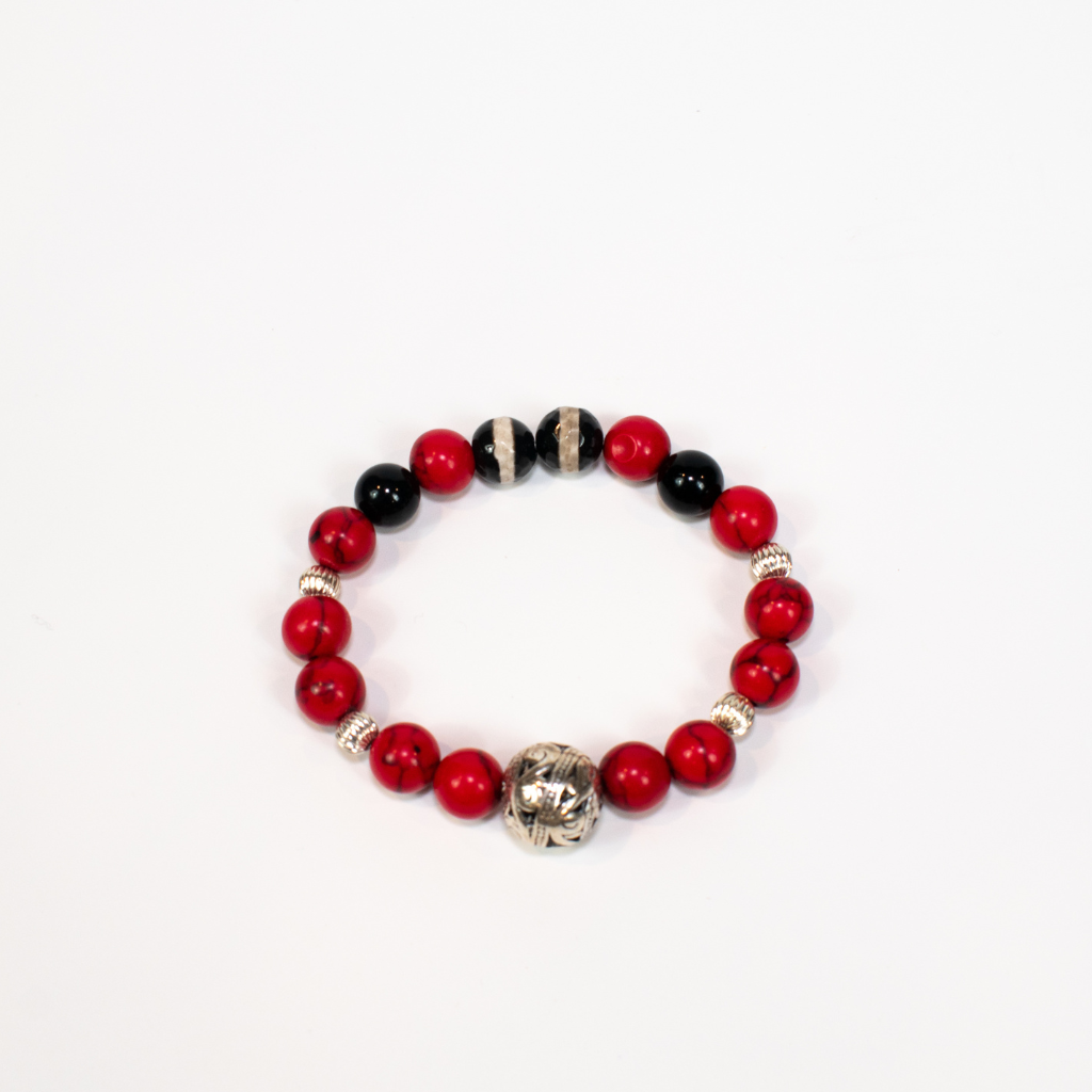 Red Turquoise and Agate Stretch Beaded Bracelet