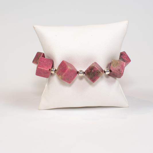 Pink Rhodonite Stretch Beaded Bracelet