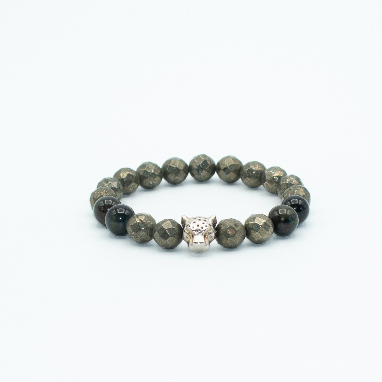 Pyrite an Panther Charm Stretch Beaded Bracelet