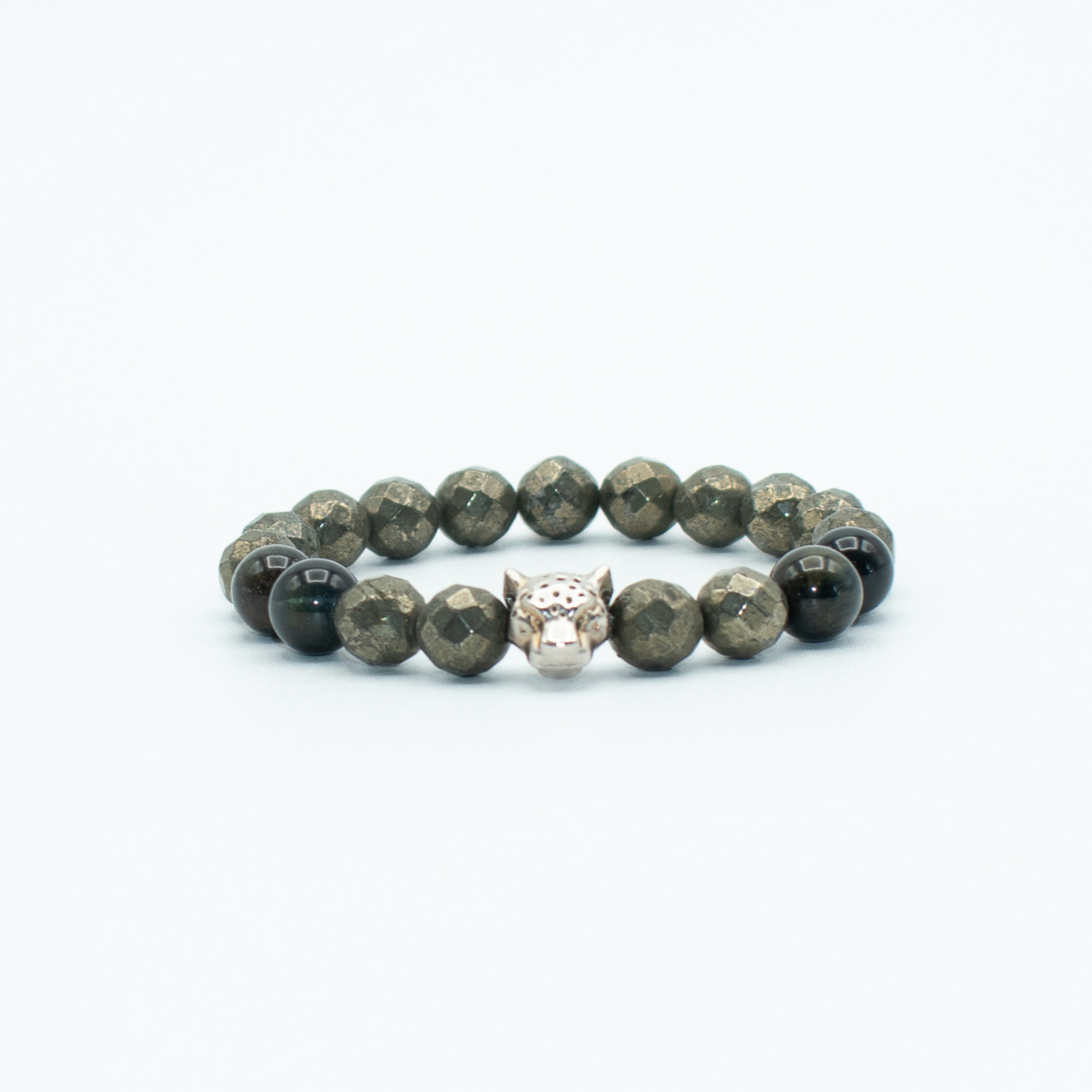 PRODUCT DETAILS   10mm Copper Pyrite Beads Panther Charm 1.4oz Handmade in USA We use premium durable materials and stones in our jewelry. All pieces may vary slightly in color, shape, and size. Please measure your wrist before you make your purchase for an accurate fit. This is a final sale item. No refunds, no exchanges, no returns. You will receive a free: Storage box or bag and cleaning cloth with your order.