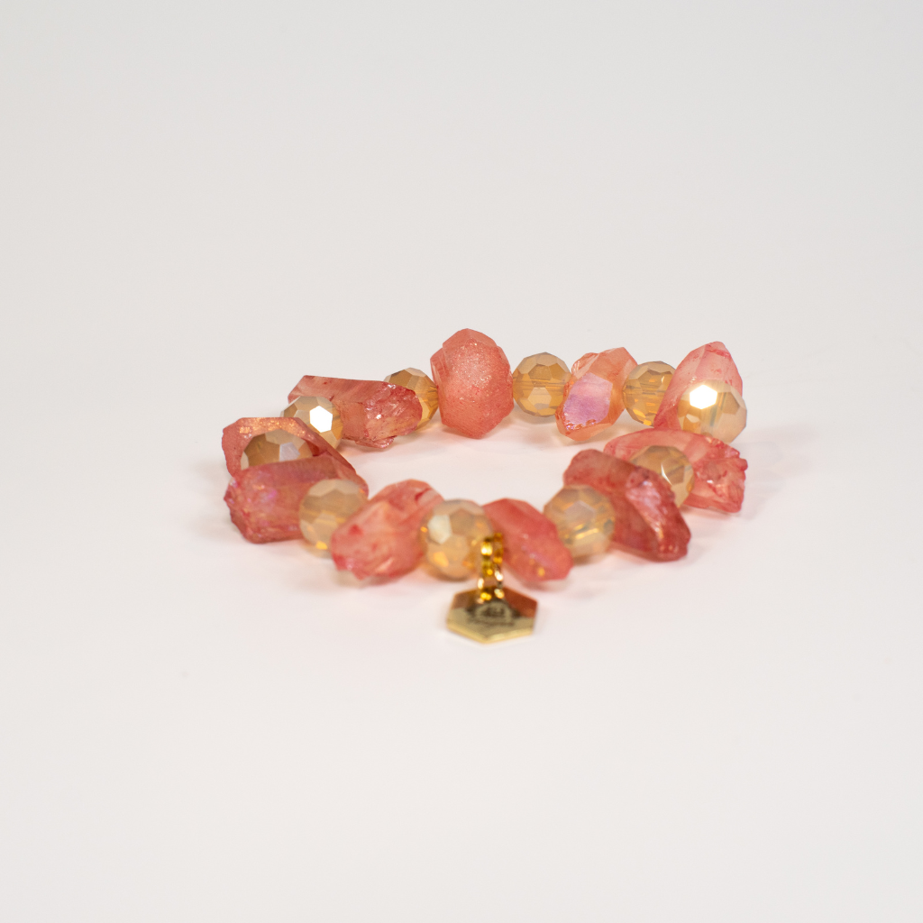 Champagne an Pink Beaded Stretch Beaded Bracelet