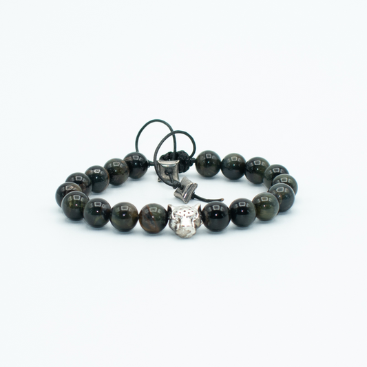 PRODUCT DETAILS  10mm Golden Obsidian Beads Silver Finish Panther Charm Adjustable&nbsp; 1.2 oz Handmade in USA We use premium durable materials and stones in our jewelry. All pieces may vary slightly in color, shape, and size. Please measure your wrist before you make your purchase for an accurate fit. This is a final sale item. No refunds, No exchanges, No returns.  You will receive a free: Storage box or bag and cleaning cloth with your order.