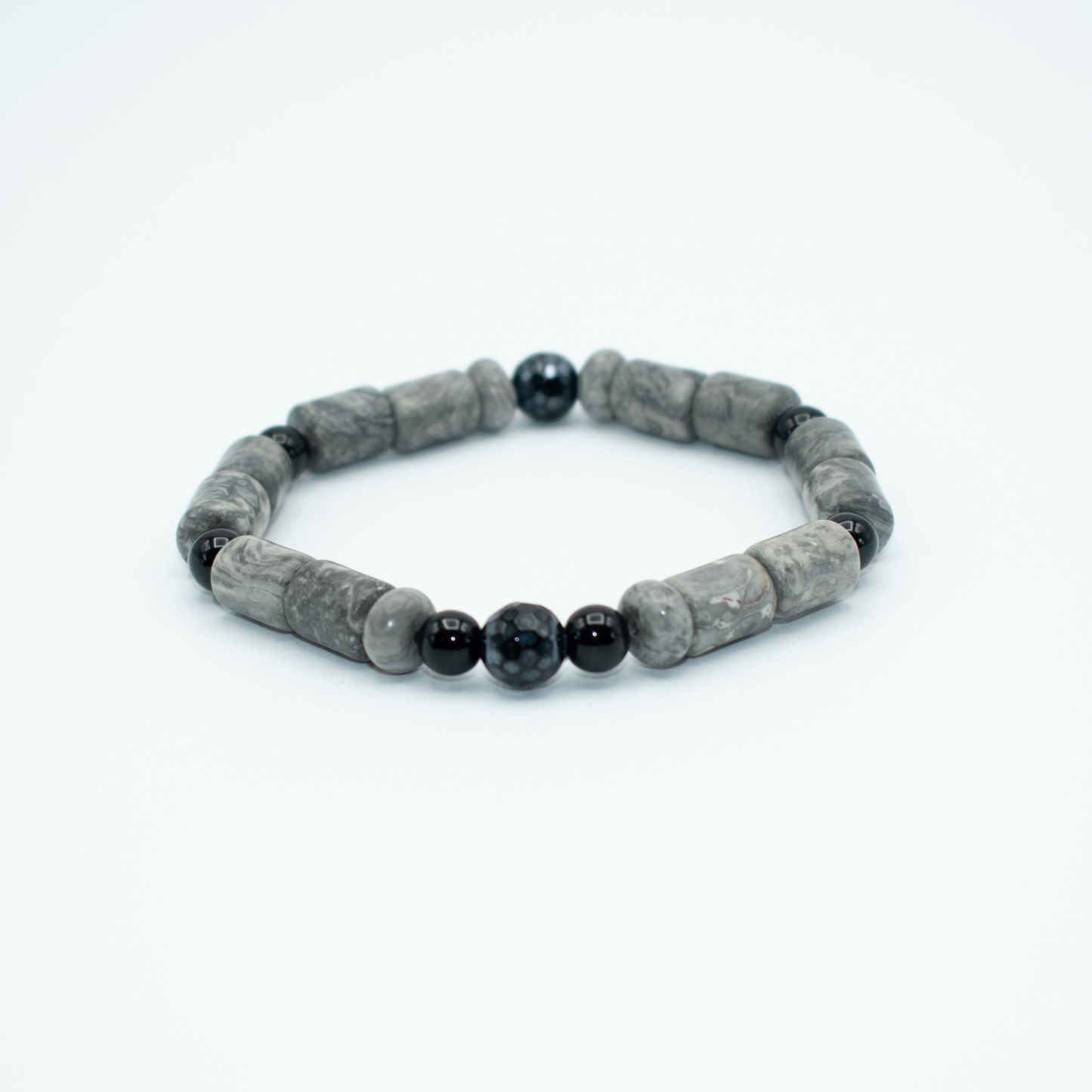 Snowflake Obsidian Glossy Onyx Beaded Stretch Bracelet