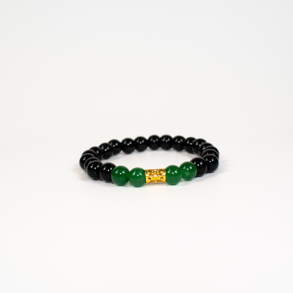 Jade and Onyx Stretch Beaded Bracelet